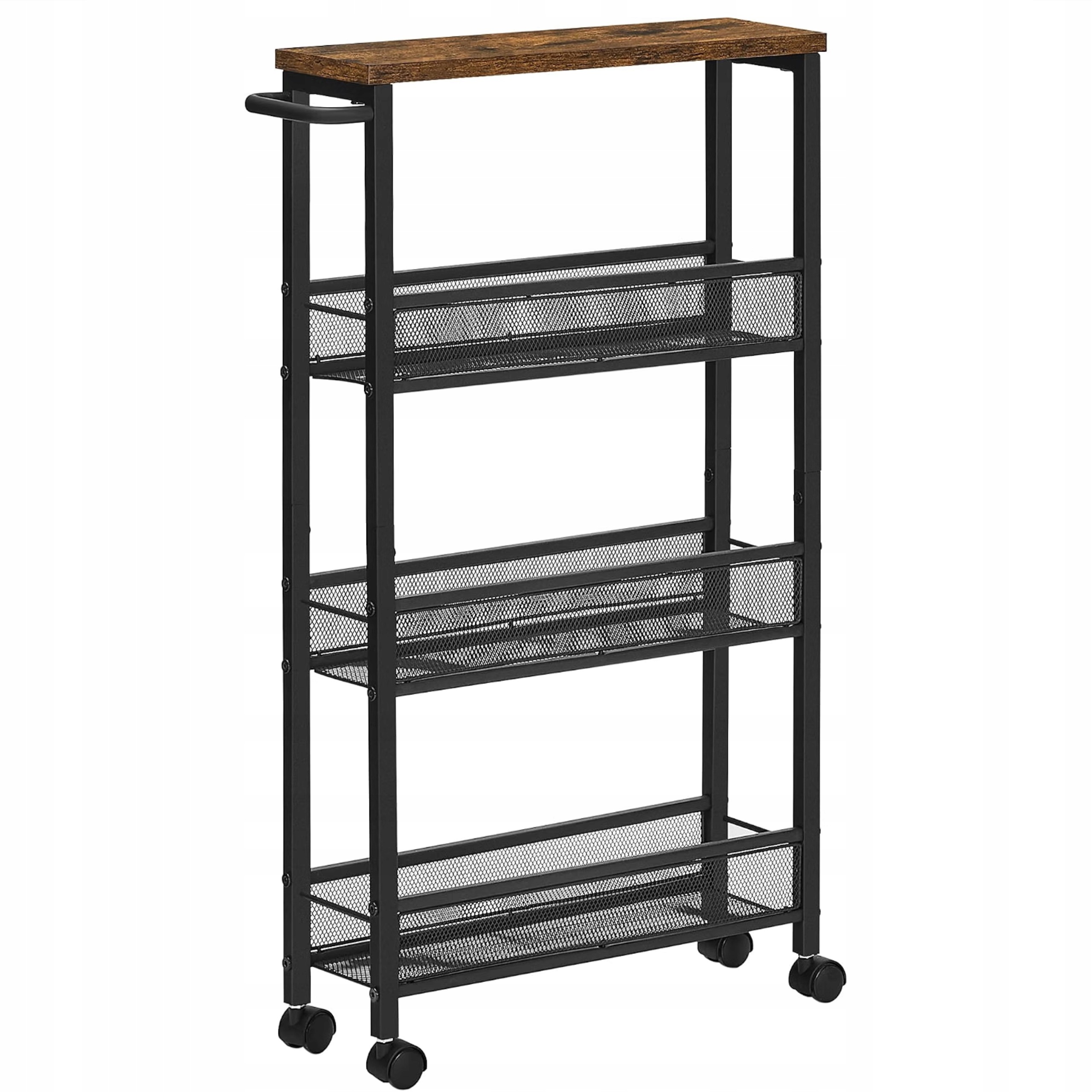 Úzký kuchyňský vozík 13 cm Černý Kovový regál na kolečkách Loft