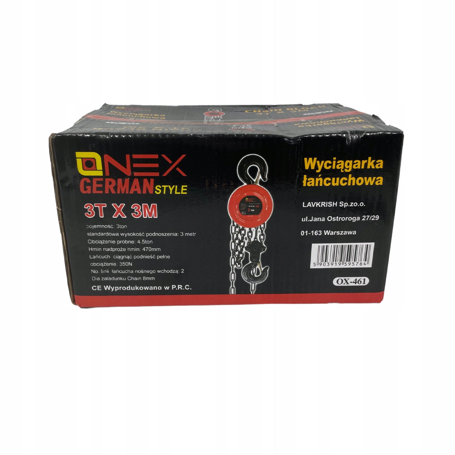 WCIĄGARKA WYCIĄGARKA ŁAŃCUCHOWA RĘCZNA 3 TONY 3T Marka inna