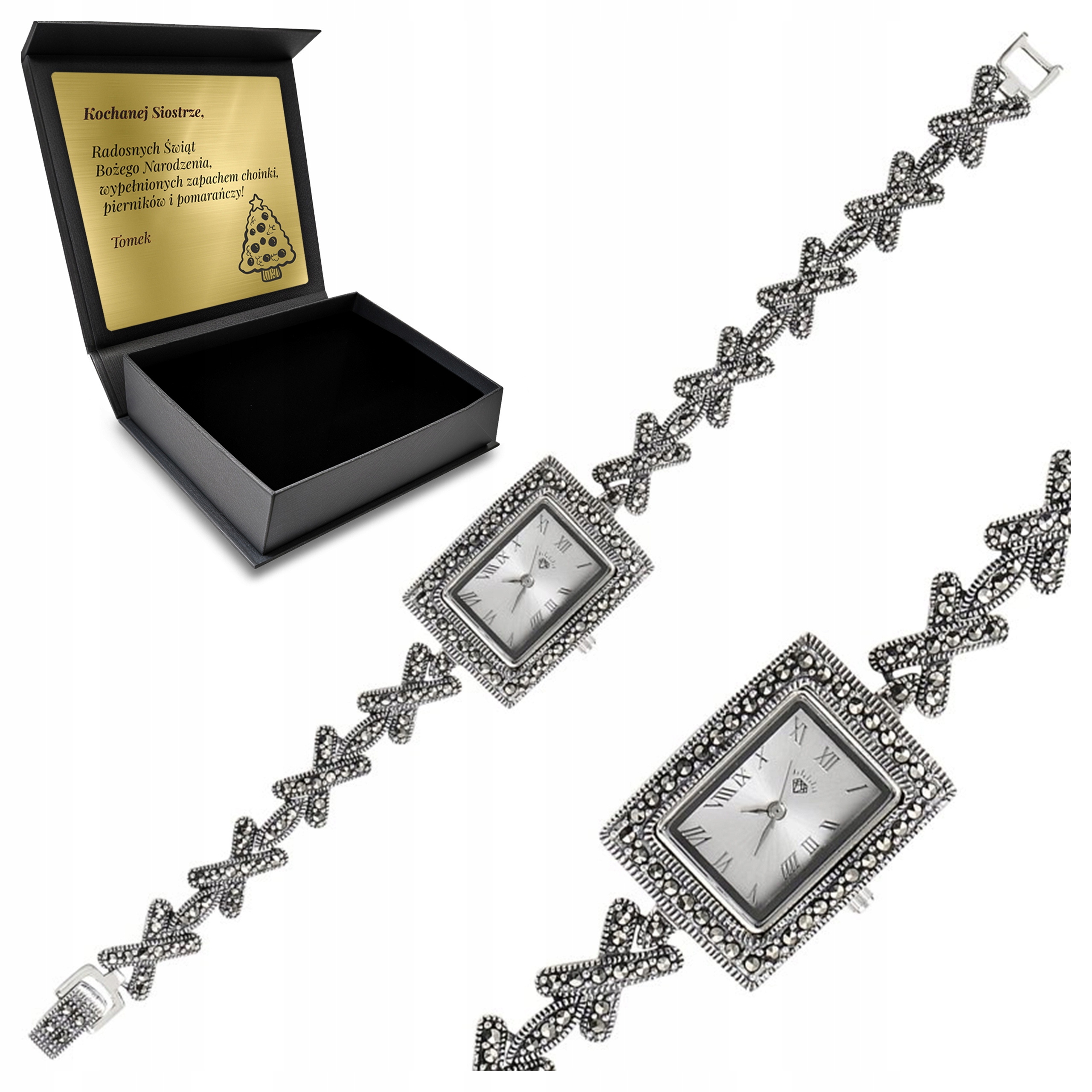 Dámské stříbrné hodinky s náramkem s mašličkami Elegantní v krabičce Gravírování