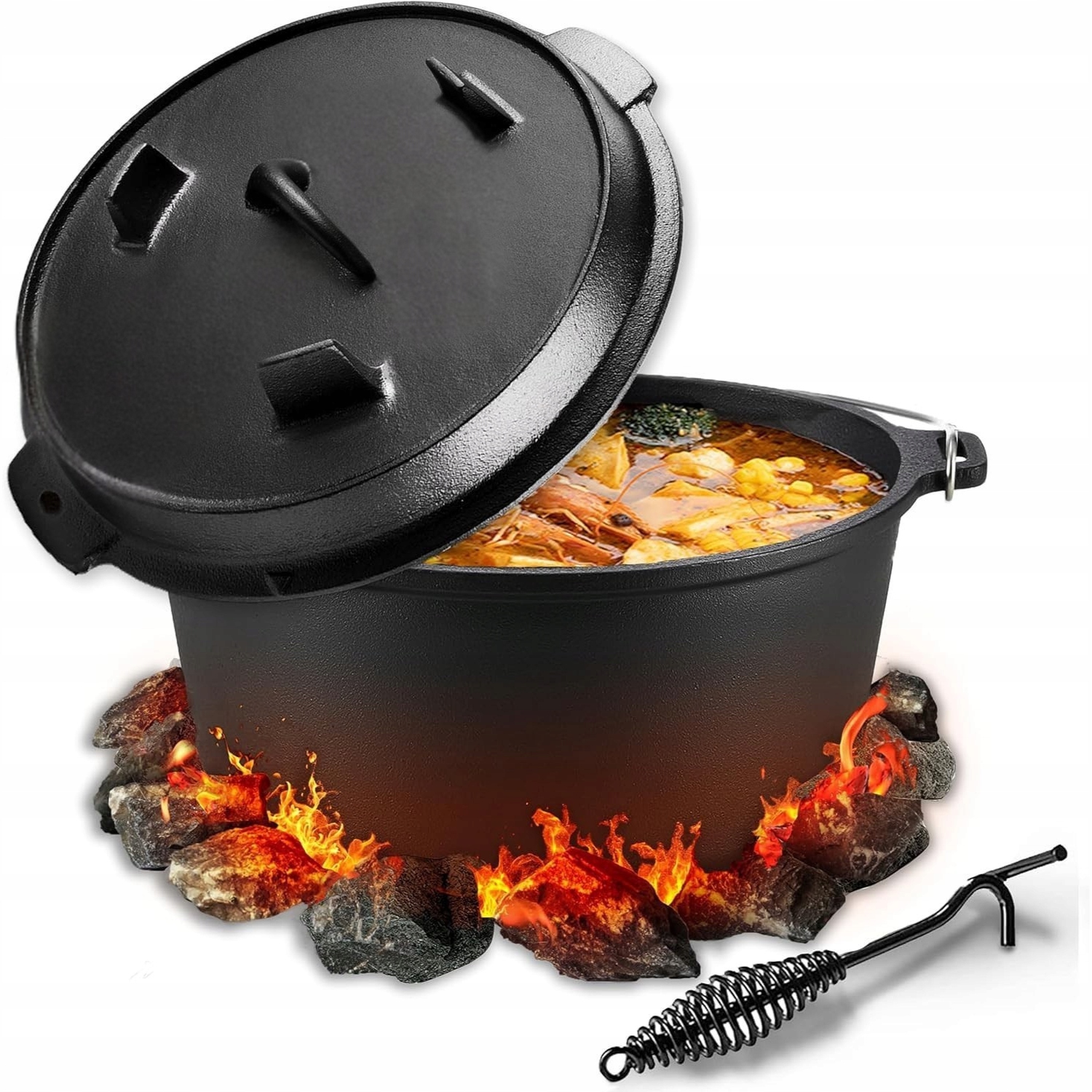 Litinový kotlík Myslivecký maďarský hrnec na oheň Grill 3v1 Pánev