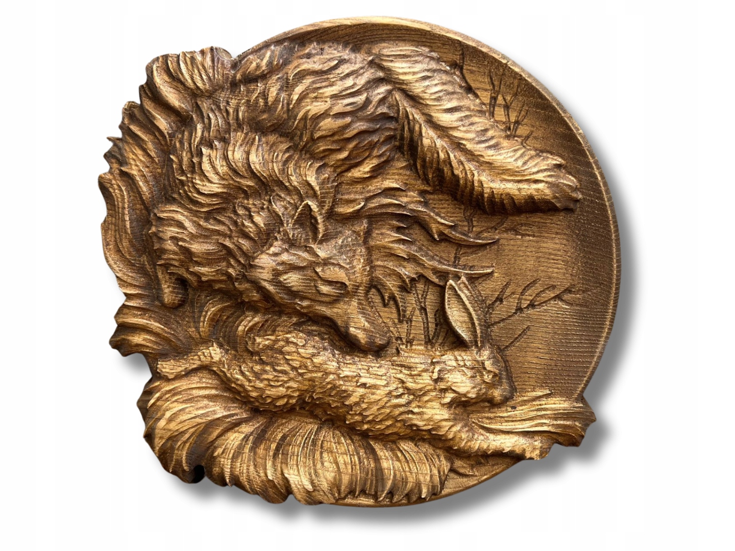 Drevená ozdoba lovecká reliéfna jedinečná darček pre poľovníka dub