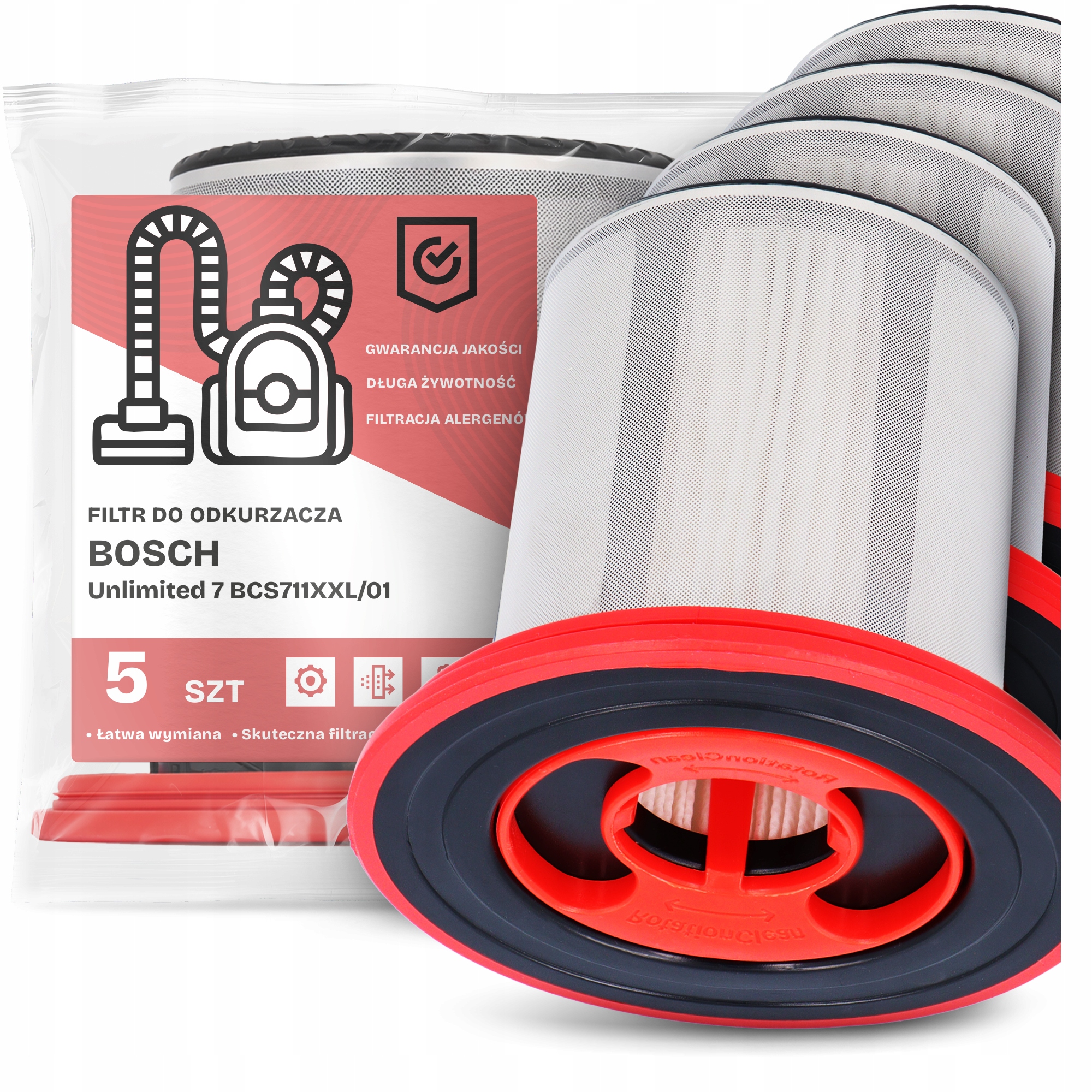 5 x Vzduchový Filtr pro Vysavač Bosch Unlimited 7 BCS711XXL/01 Hepa Em-w