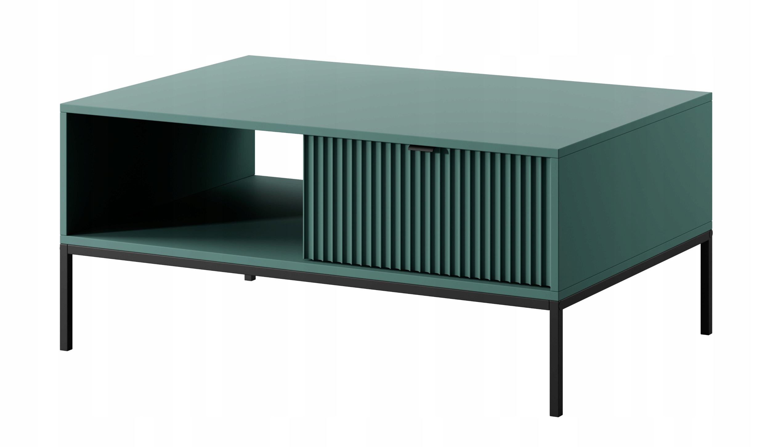 Kávová lavice Vellore 104 x 68 cm zelená s rýhovaným čelem, černý rám