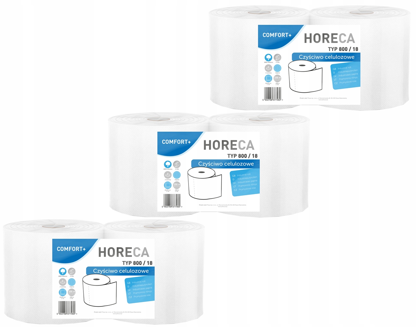Czyściwo Ręcznik Papierowy Horeca 1200m Typ 800/18 2 Warstwy 6 Rolek