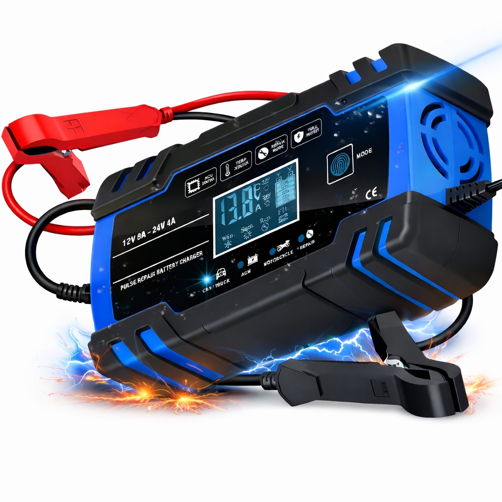 Inteligentny Prostownik Do Akumulatora LCD 12V 24V 10A Funkcja Naprawy