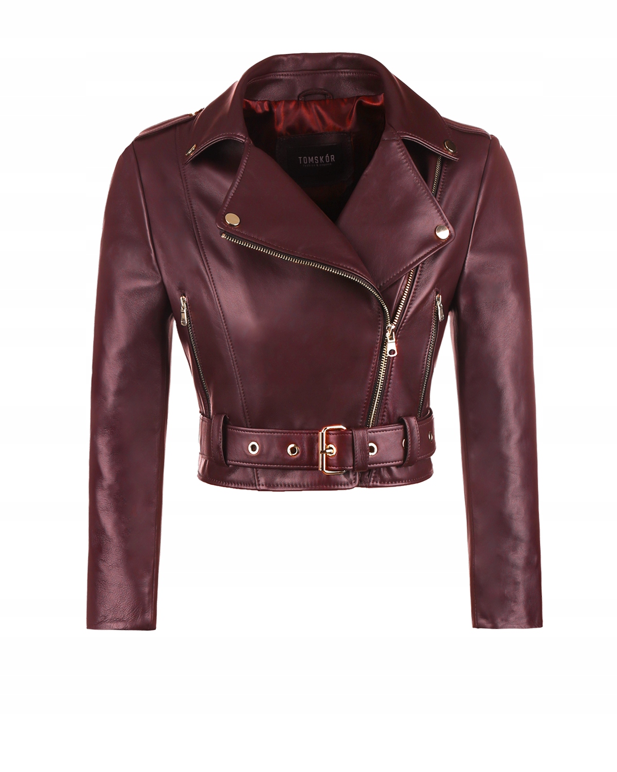 Bordó Dámská Kožená Ramoneska S Páskem Selena XS/34 3/4 Rukáv