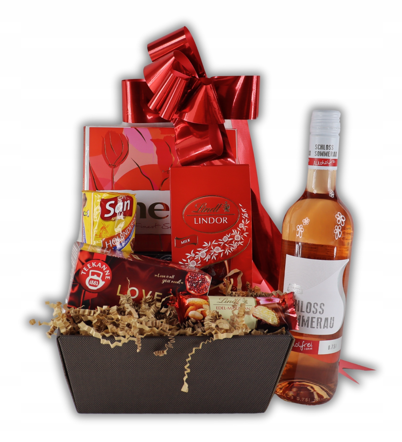 Levně Dárkový koš Rubínové dobroty s nealkoholickým vínem Dárek