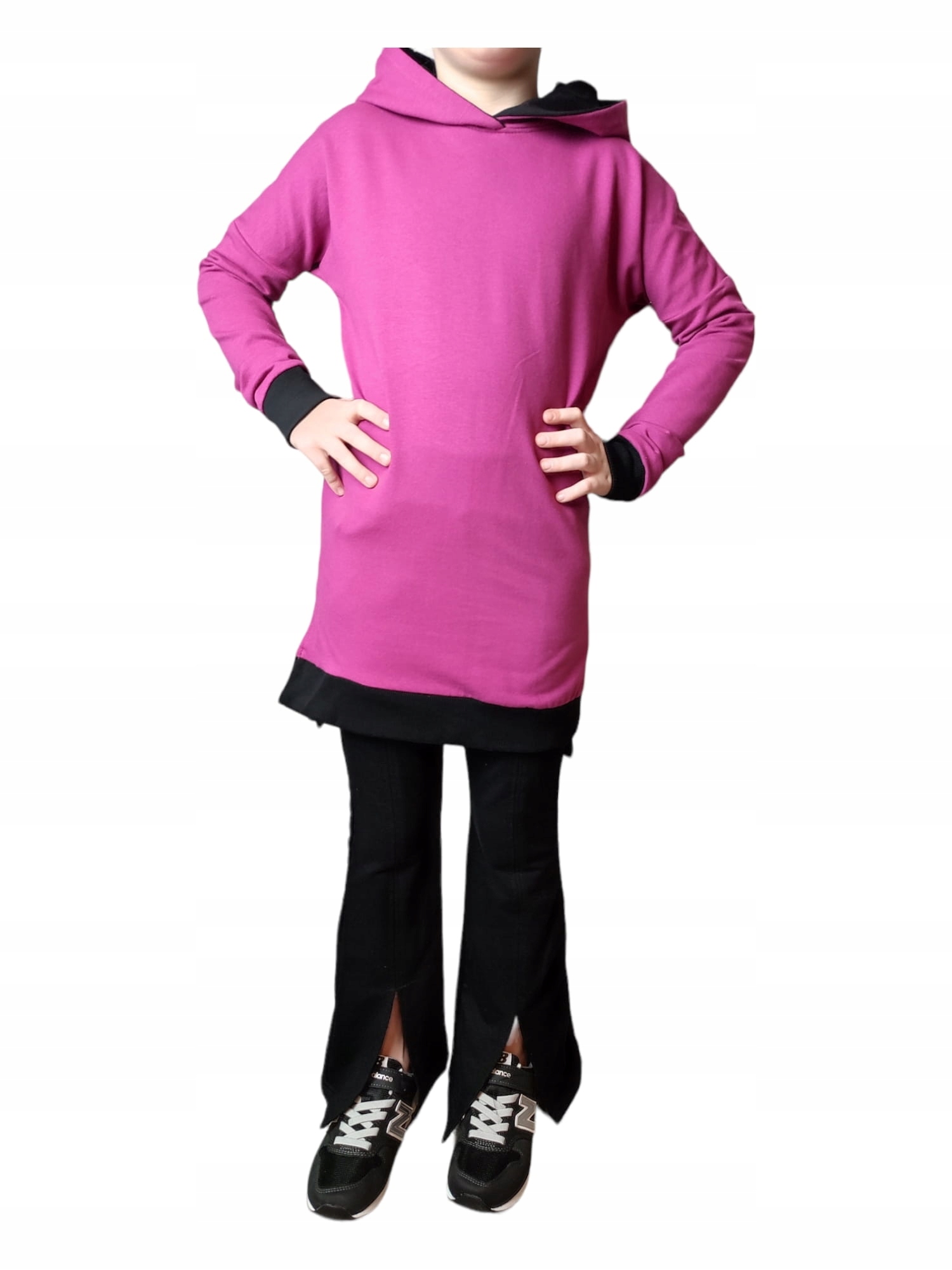 Tunika z kapturem dziewczęca kolor fuksja 152 Rękaw długi rękaw