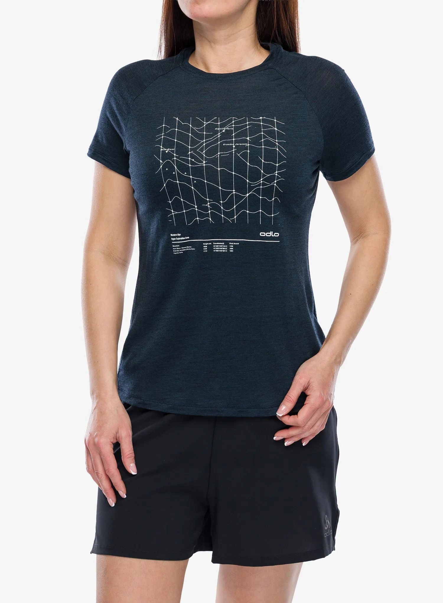 Dámské tričko Odlo Merino Tencel Hyper Map Crew Neck S/s d. sapphire M
