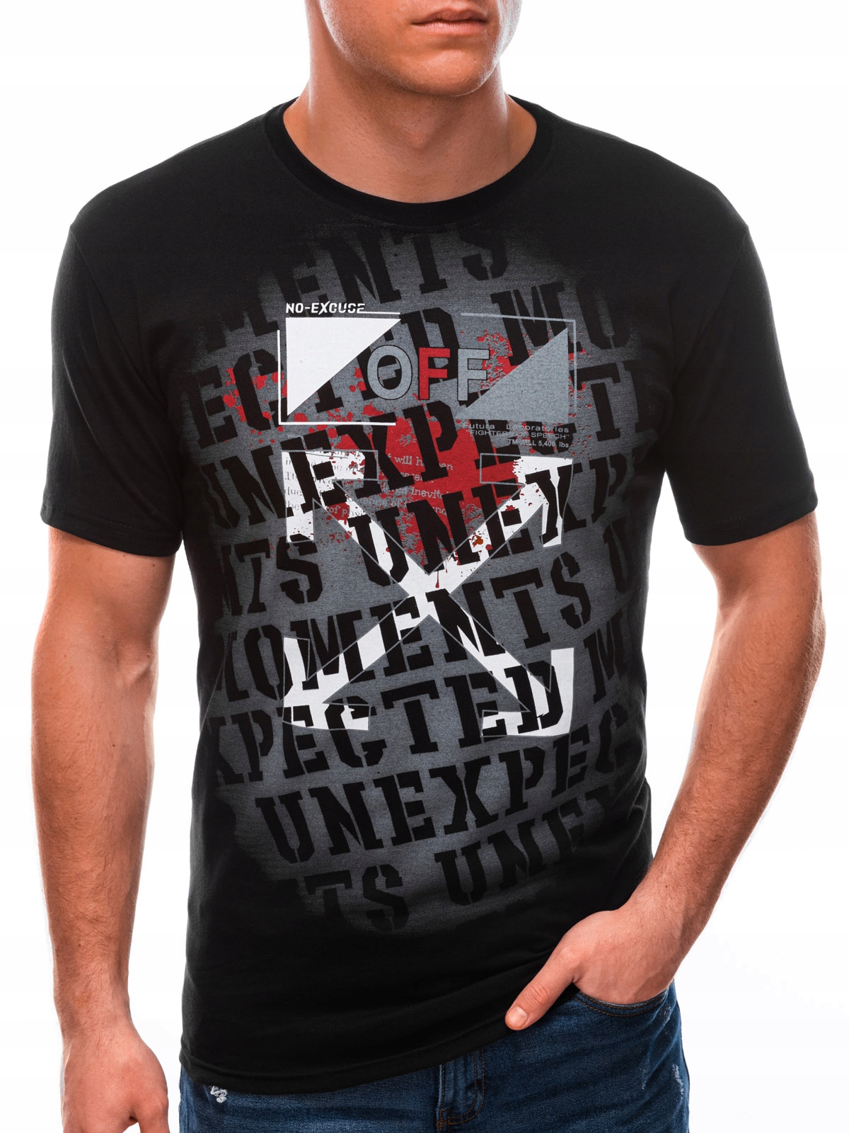 

T-shirt męski z nadrukiem 1602S czarny XL