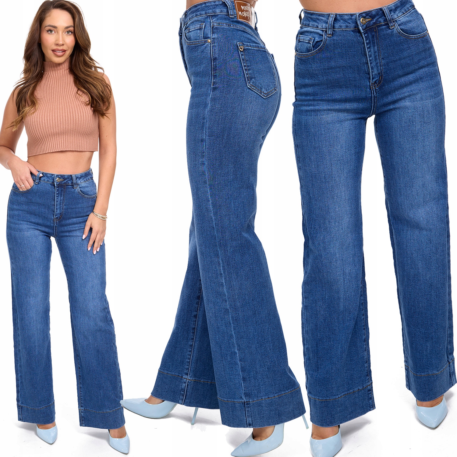 513__JEANSOWE Spodnie Szwedy M.sara Damskie Szerokie Nogawki Proste S/36