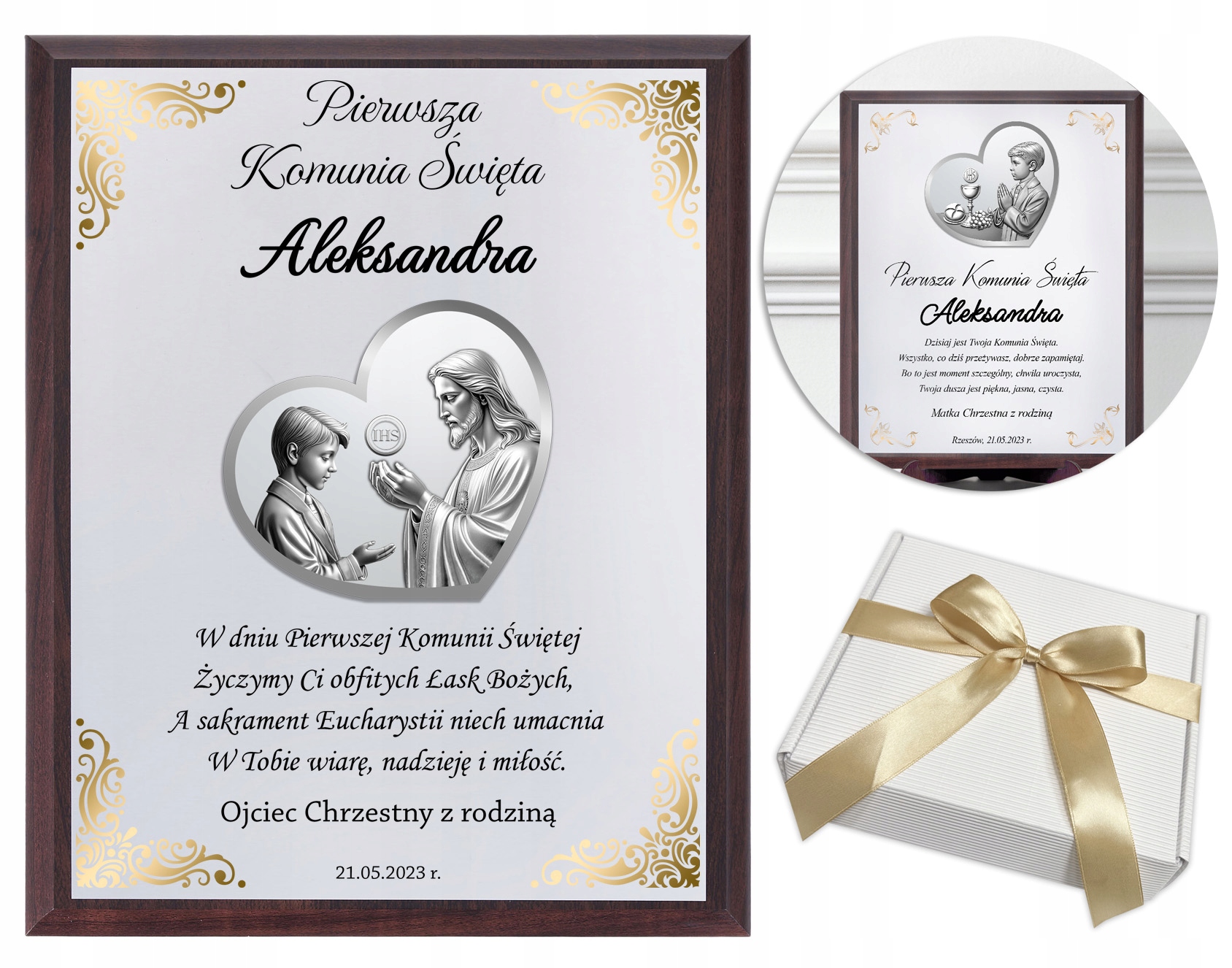 OBRAZEK NA KOMUNIĘ PAMIĄTKA PIERWSZEJ KOMUNII ŚWIĘTEJ PREZENT Z GRAWEREM Marka SILEVO