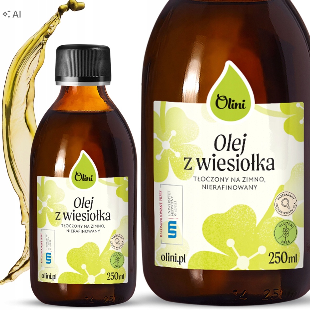 Olej z wiesiołka Olini 250 ml Nierafinowany Tłoczony na Zimno Kwas Gla