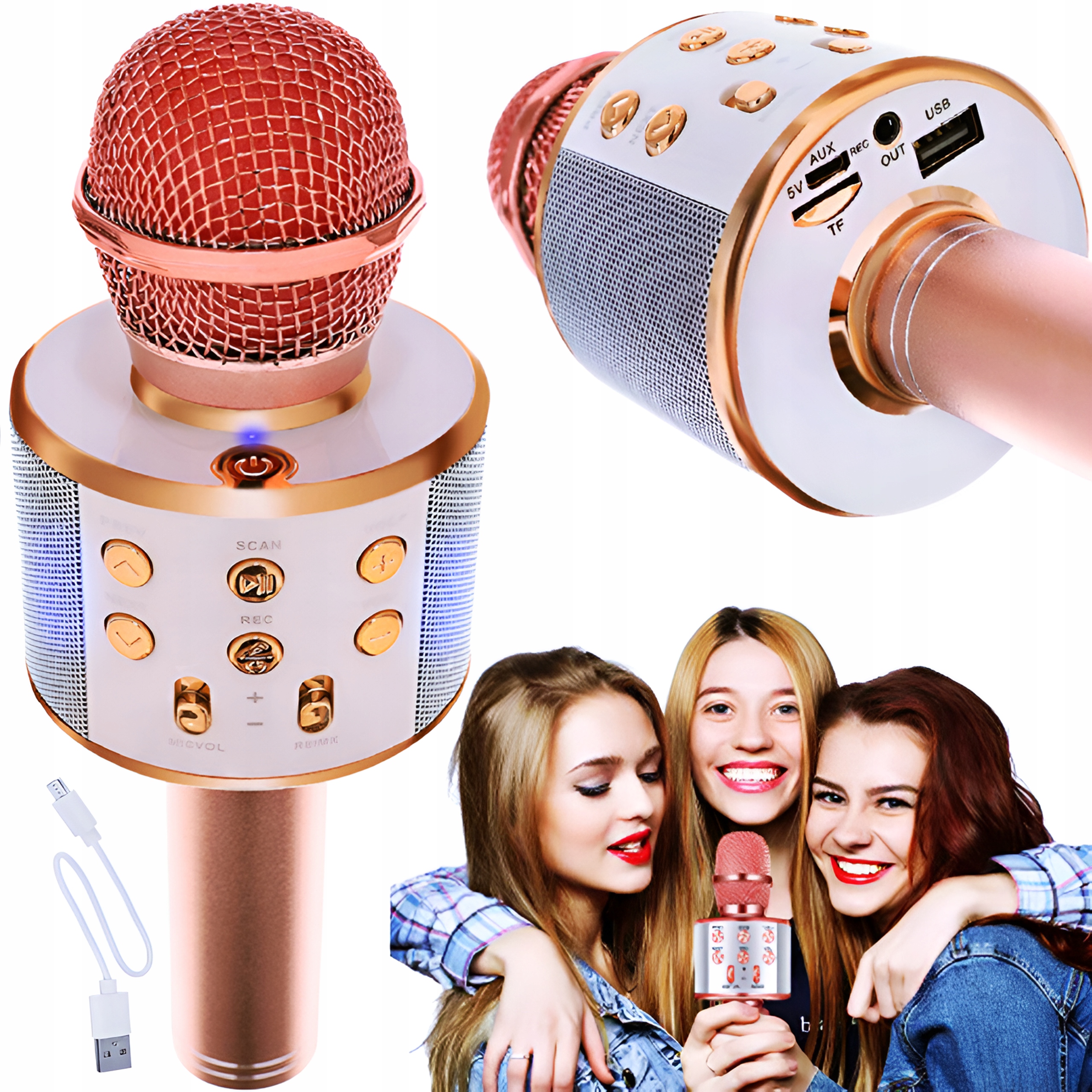 MIKROFON KARAOKE BEZPRZEWODOWY BLUETOOTH DO NAGRYWANIA ŚPIEWU GŁOŚNIK USB