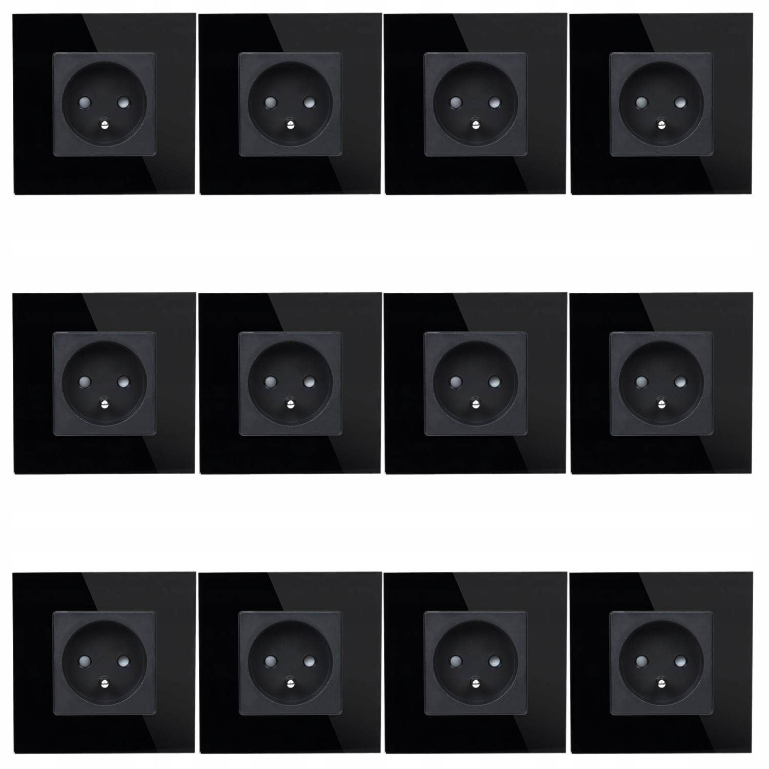 12 x Černé Sklo Čtvercová Zásuvka Elektrický Kontakt Uzemnění 230V