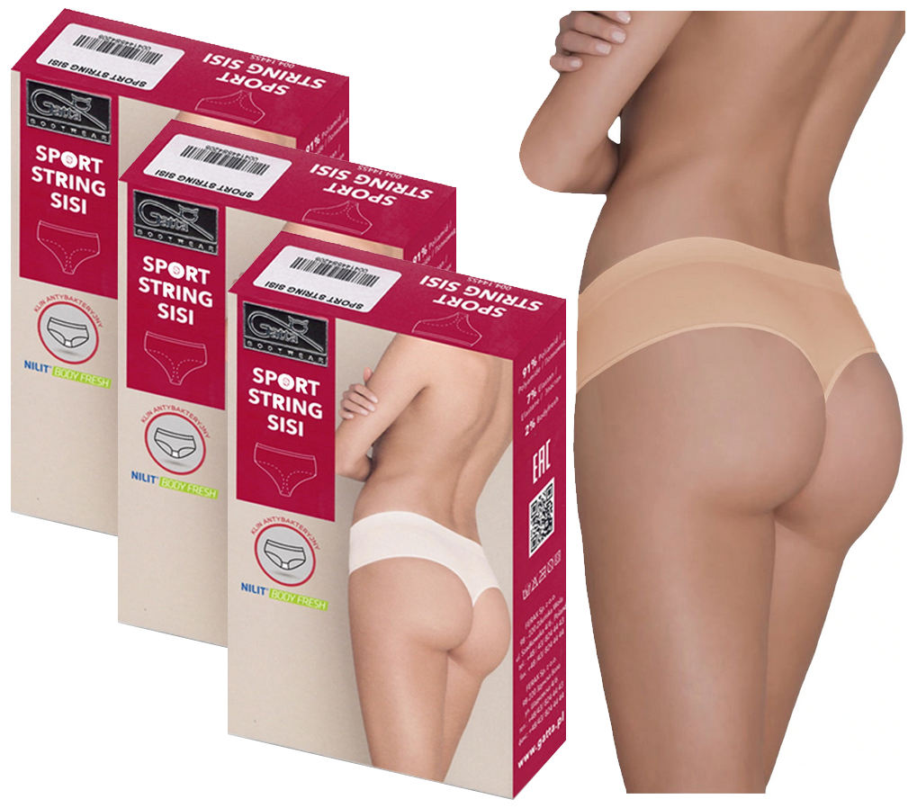 3X GATTA BEZSZWOWE SPORTOWE STRINGI SISI NATURAL L