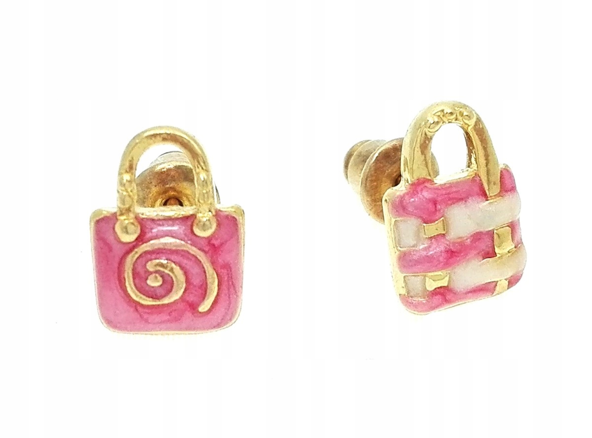 

Kolczyki złote torebki różowe