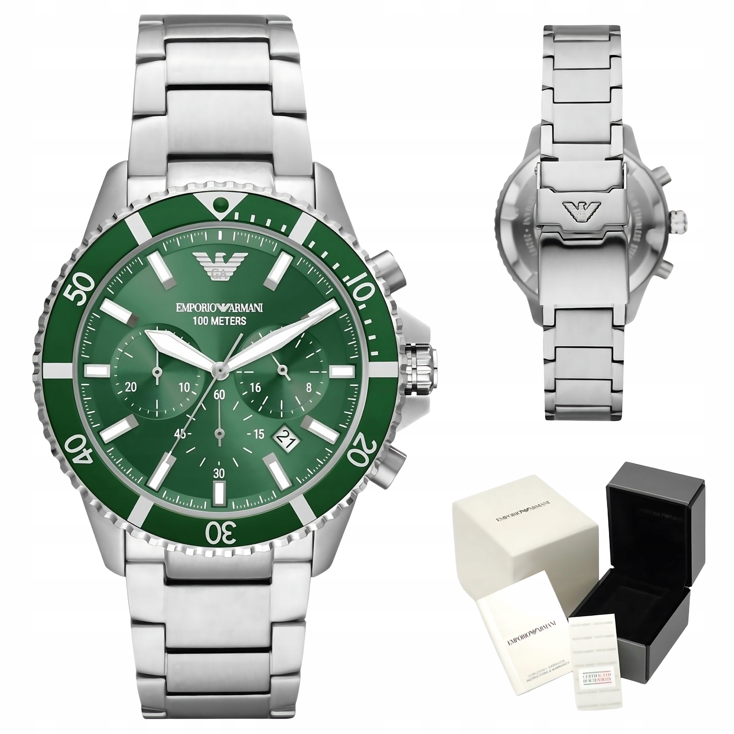Pánské Hodinky Emporio Armani AR11500 Diver Chronograf WR100 Zelená krabička
