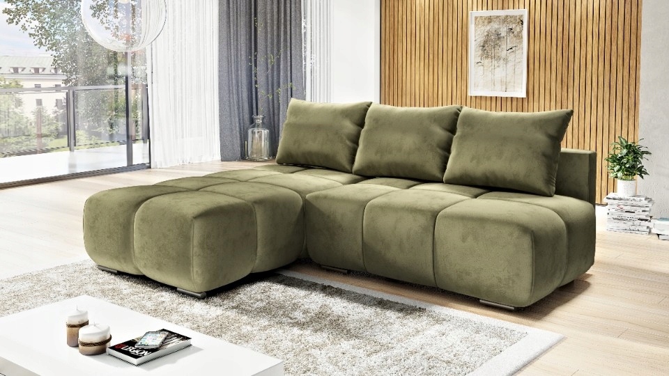 Pikovaný Rohová Sedací Souprava Rozkládací Funkce Spaní Rohová Sedačka Honey Mini Levý 260 CM