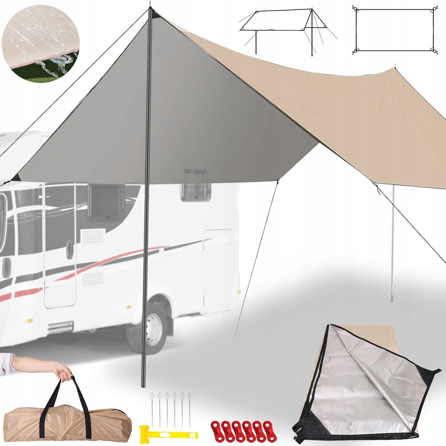 Tarp Namiot Płachta Zestaw Linka Paracord 3X3M Survival Bushcraft Anty-uv