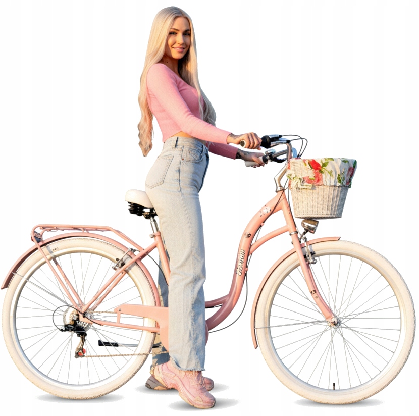 PASTELOWY RÓŻOWY ROWER DAMSKI MIEJSKI SHIMANO 6 BIEGÓW RETRO 28 CALI 