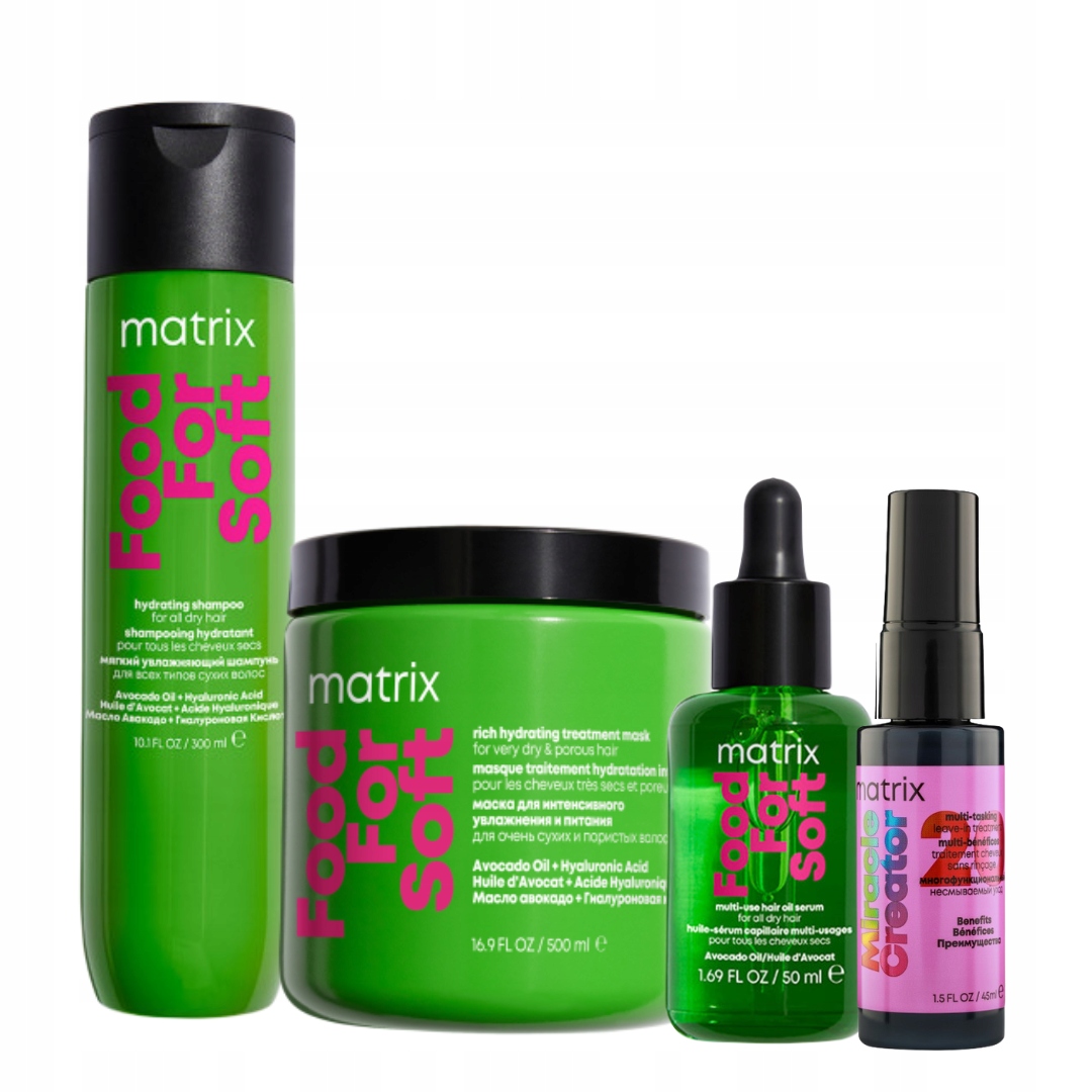 Matrix Food For Soft nawilżający szampon do włosów, olejek, maska Zestaw