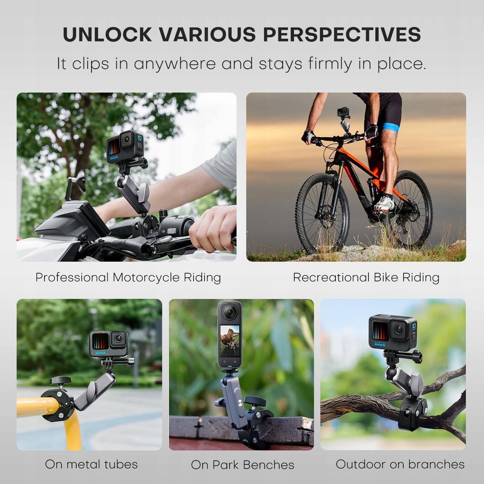 Uchwyt Kamery Rowerowy 360° Podwójna Klamra Do GoPro Hero Sport REYGEAK — miniatura 7