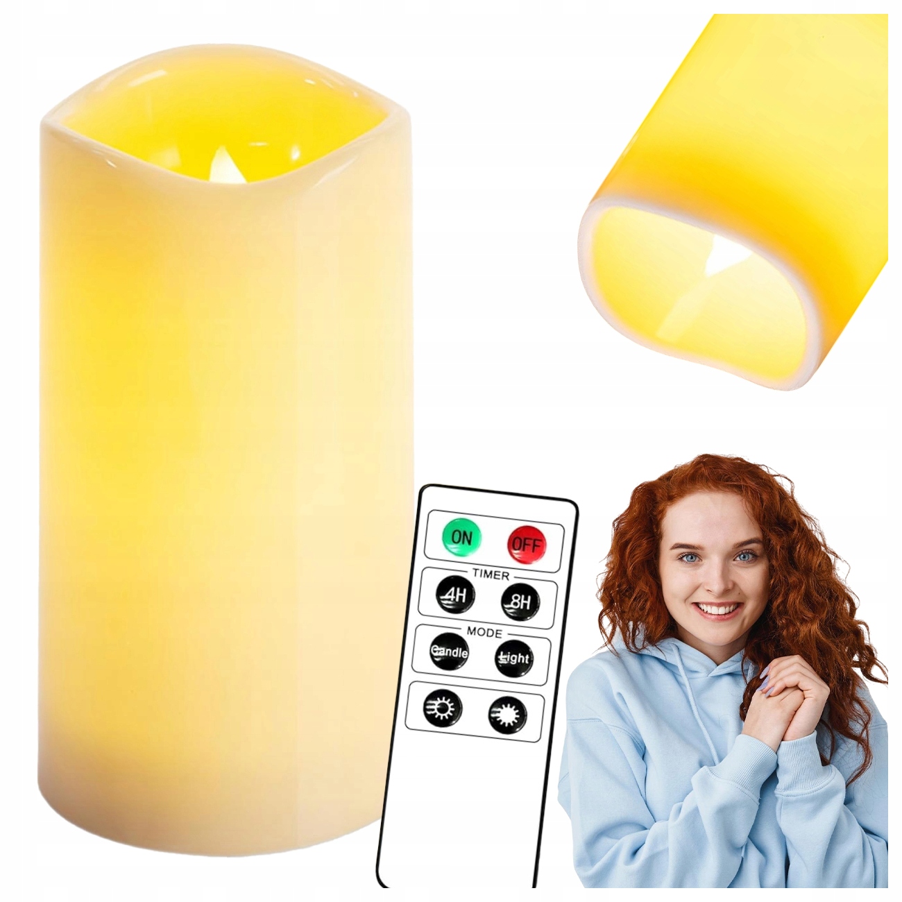 ŚWIECA LED ZEWNĘTRZNA KREMOWA Z PILOTEM TIMER EFEKT MIGOTANIA IP44 20 CM