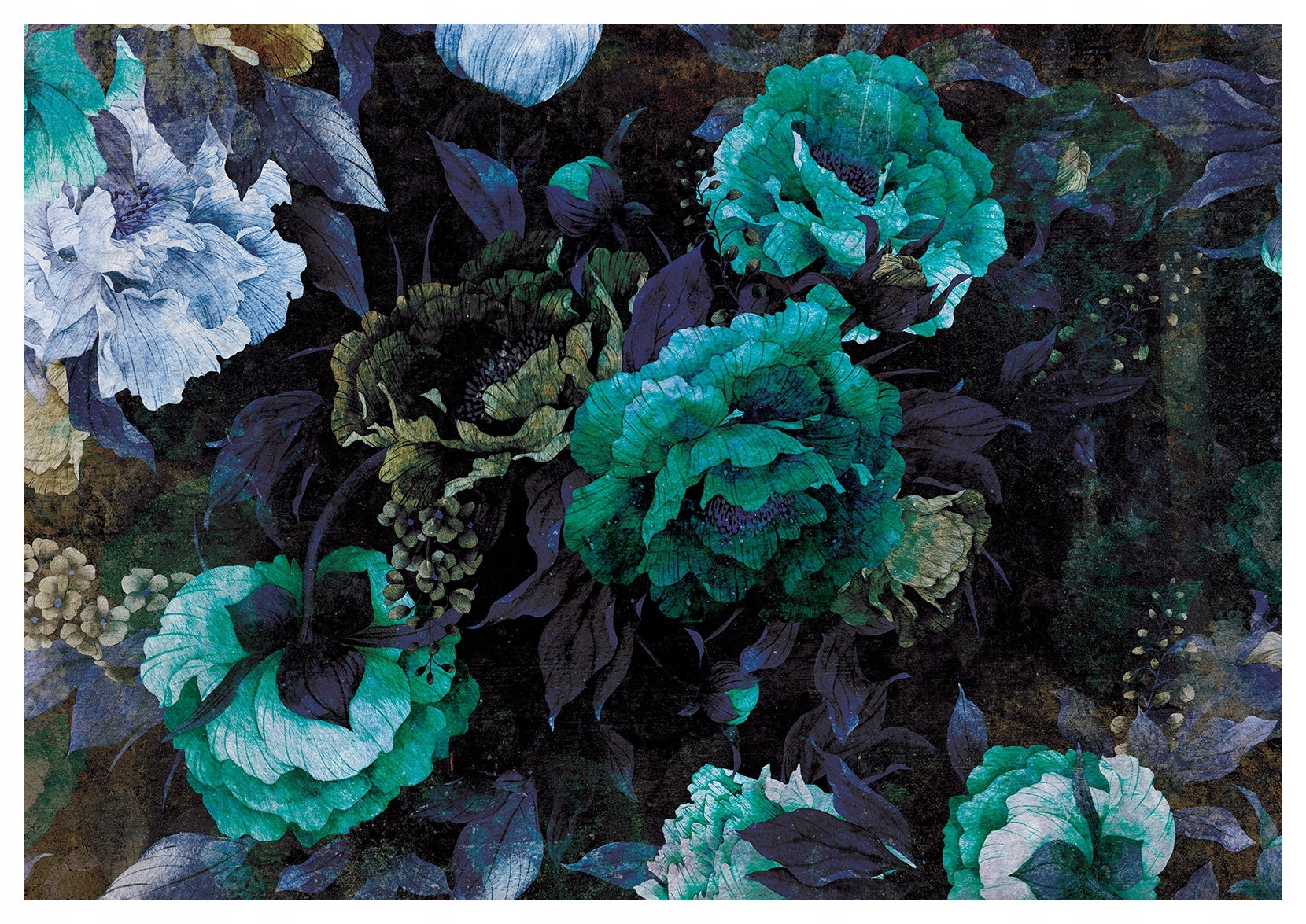 Fototapeta Květiny na černém pozadí světle modrá tyrkysová 350x250 do ložnice lepidlo