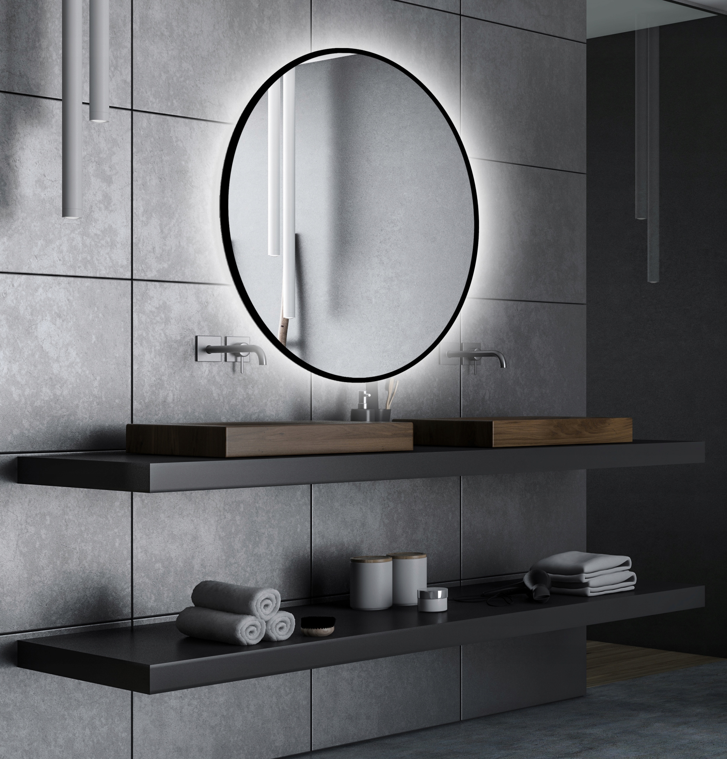 LUSTRO OKRĄGŁE LED ALUMINIOWA RAMA 100 CM CZARNE Wysokość 1000 mm