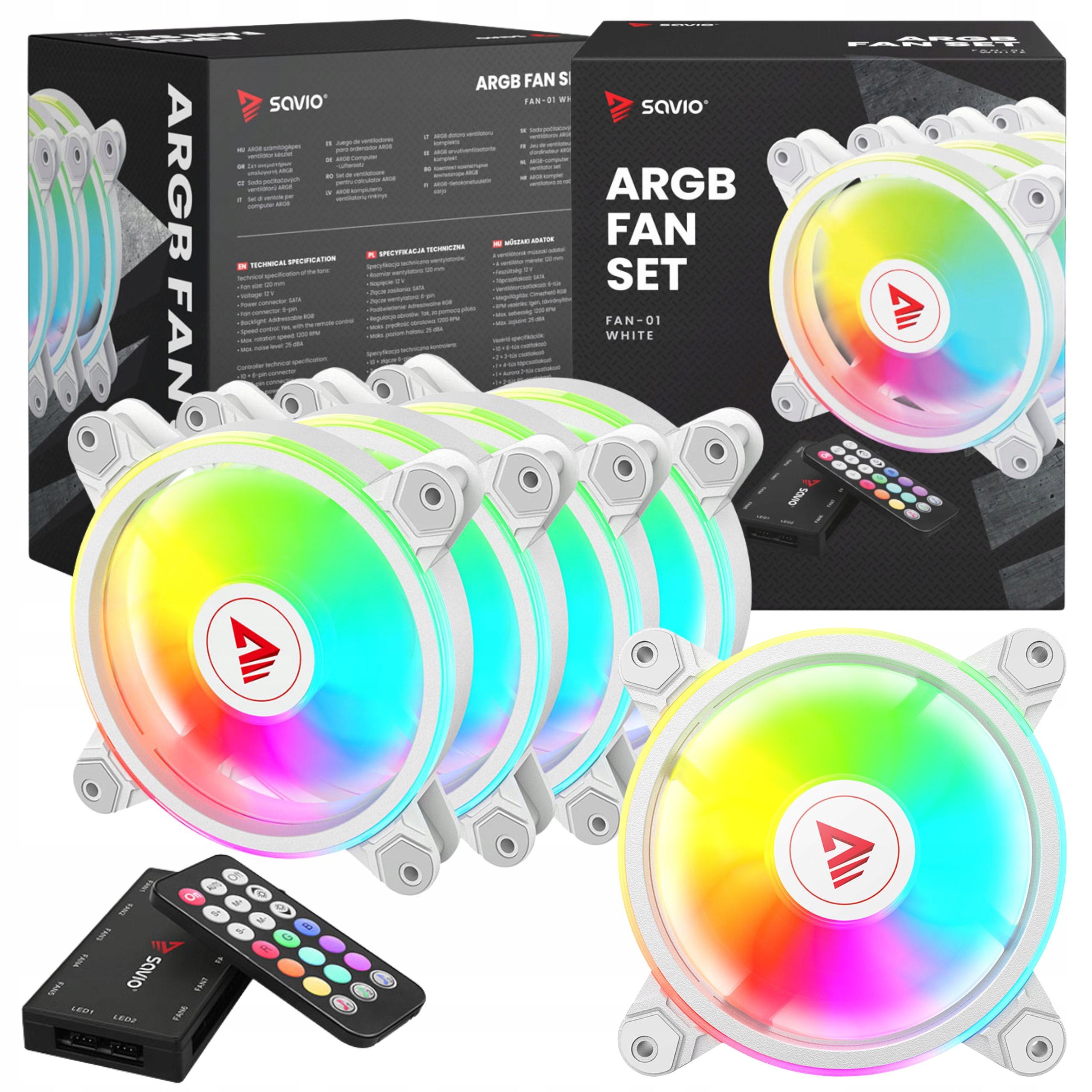 Ventilátor 4x120 mm Argb Savio FAN-01 White Ovladač Dálkové ovládání ovládané hlasem