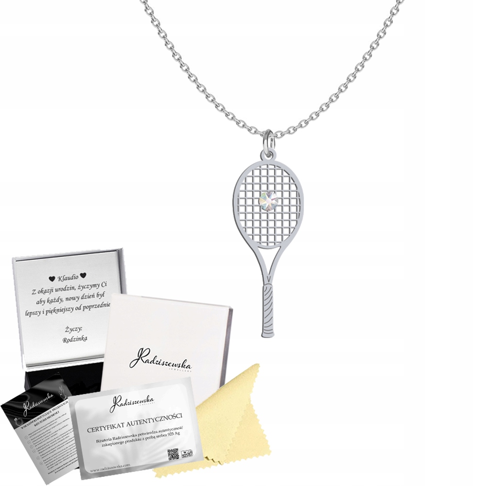 Stříbrný Náhrdelník Raketa Tenisová 925 Řetízek Narozeniny Věnování Bonus