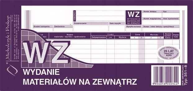 

Druk Wz Wydanie Mat. Na Zew. 1/3 A4 typ 351-8