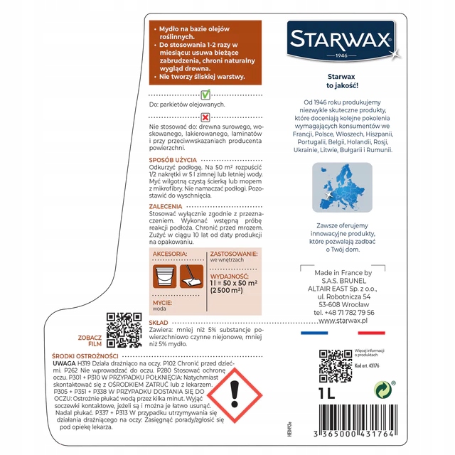 STARWAX MYDŁO PIELĘGNACYJNE PARKIETY OLEJOWE 1L 43176 Marka Starwax