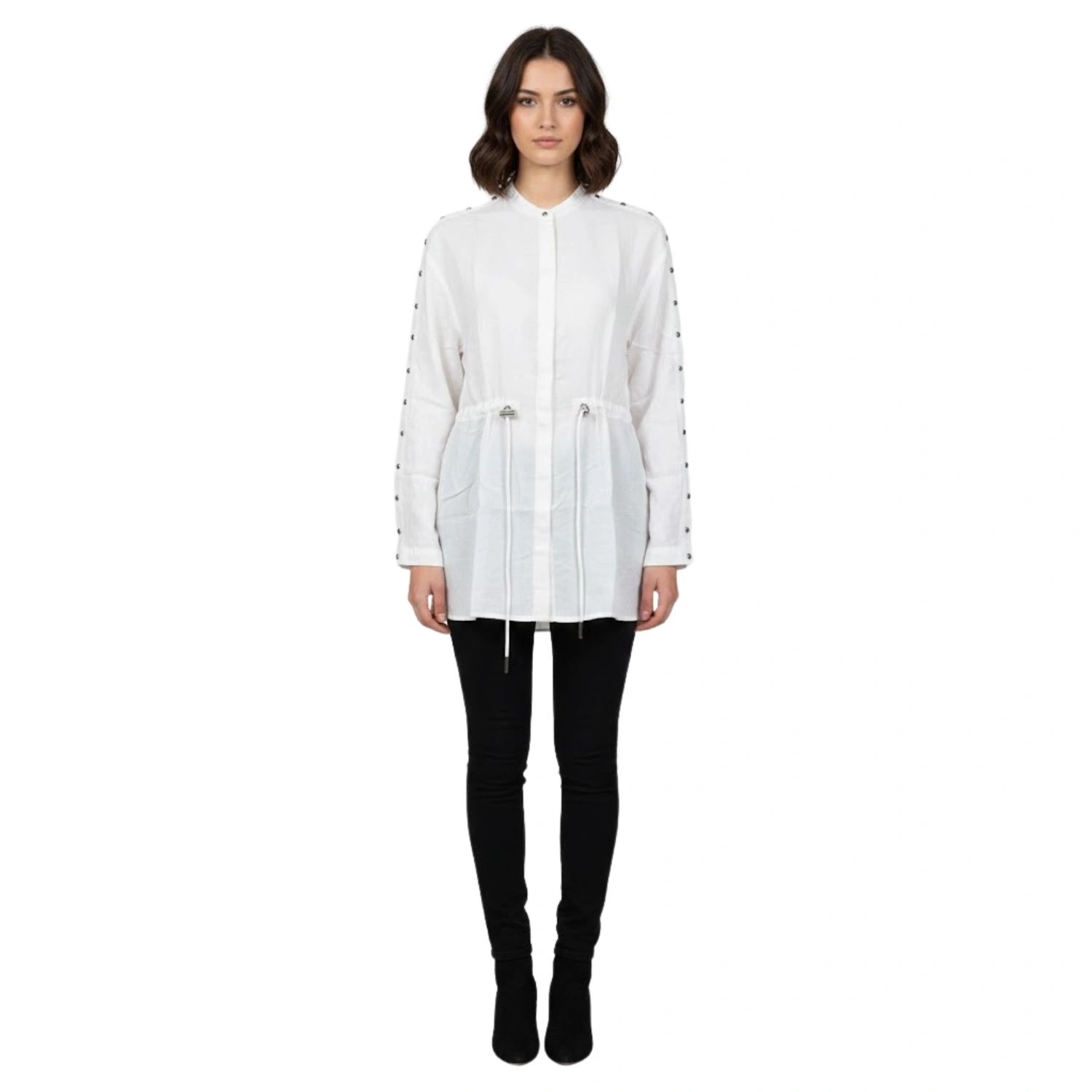 Dámská košile Diesel T-elsa bílá s dlouhým zavazováním a módními kamínky vel. S