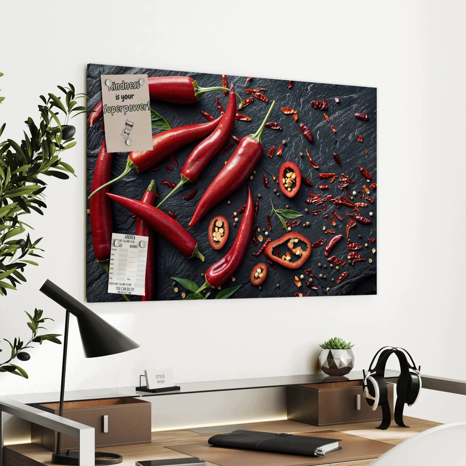 Magnetická tabule Červené Chili Lusky 90 × 60 cm