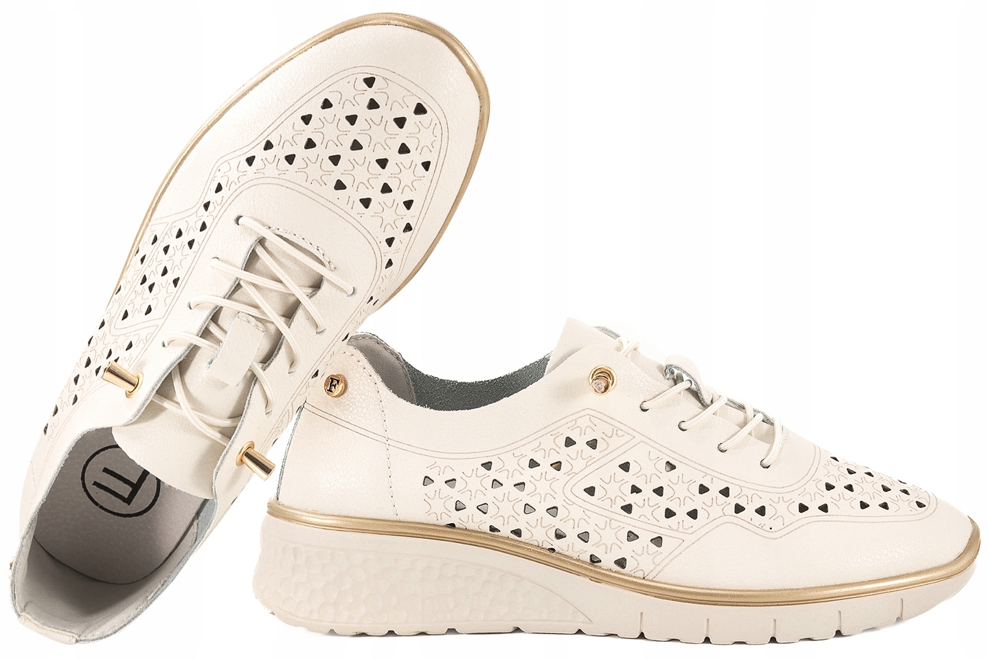 Filippo DP6714 Ažurové Kožené Polobotky Tenisky Na Klínku, béžové 40