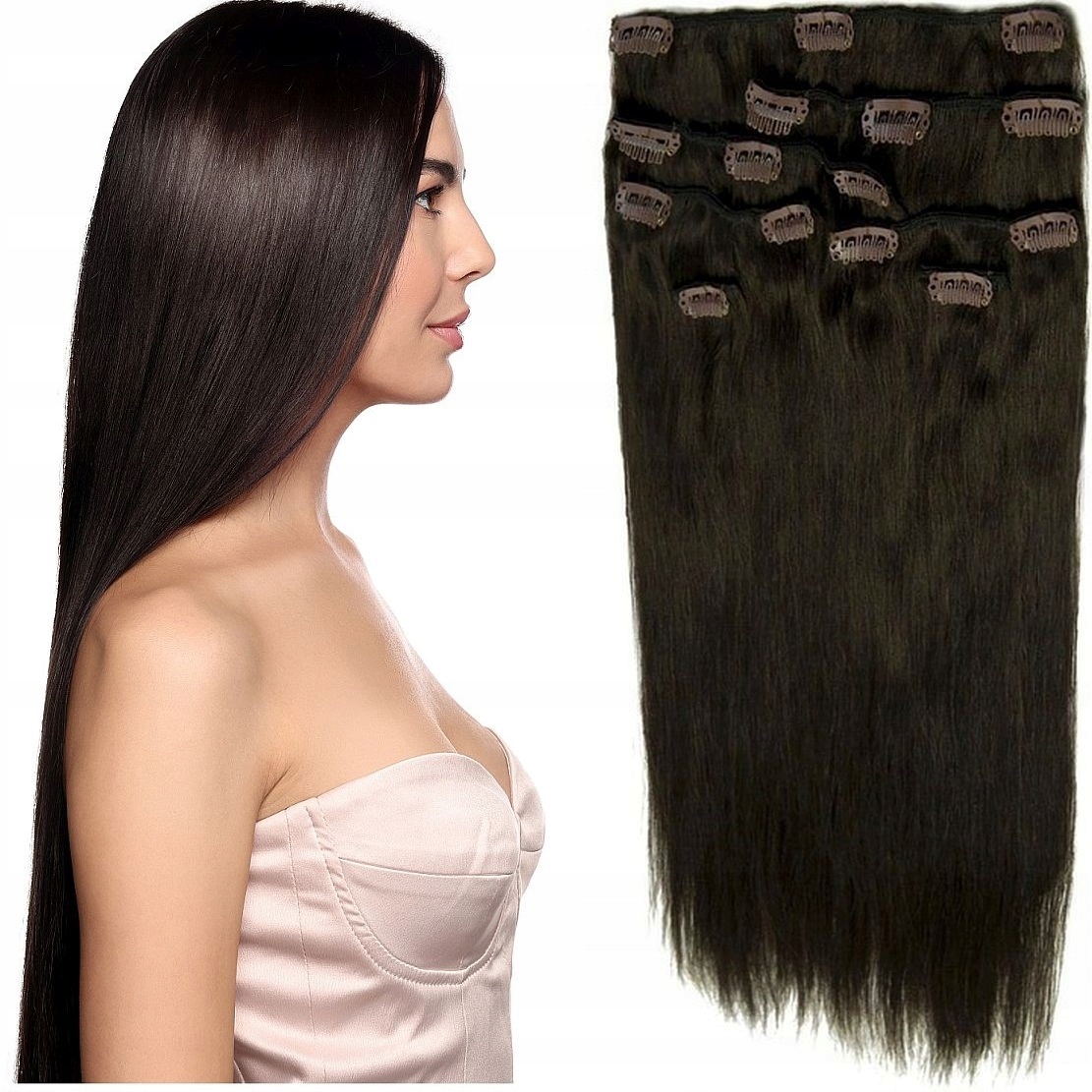Příčesek Do Vlasů Přírodní 40 CM 115 G Clip-in Sada 8 Pásků tmavě hnědá 2