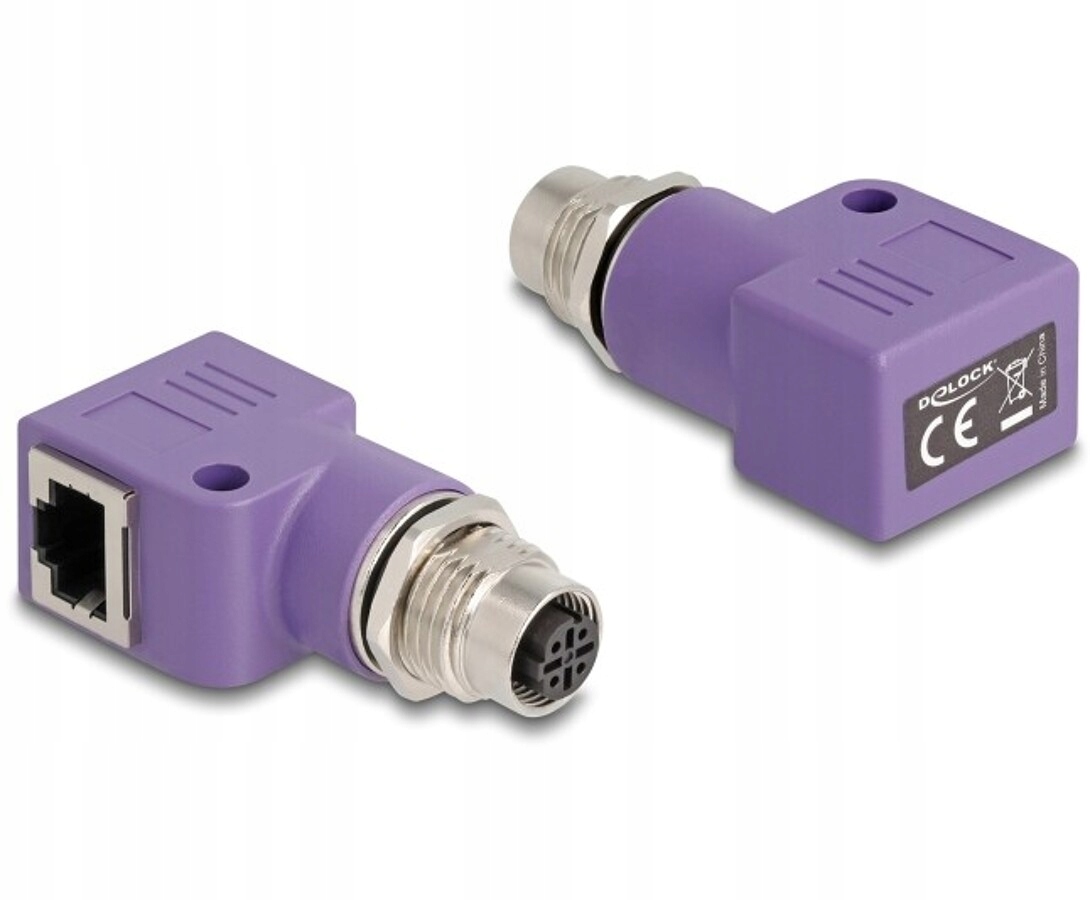 Adapter sieciowy M12 4pin D-coded żeński RJ-45 żeński kątowy Delock 60680