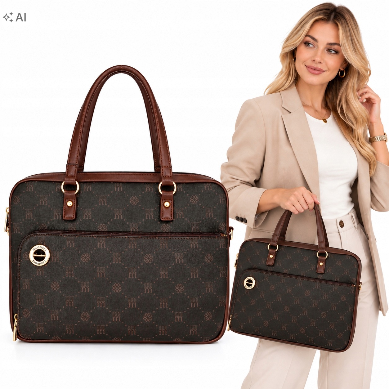 Torba damska Monnari BAG4520-M20 na laptopa 14" czarna z brązem