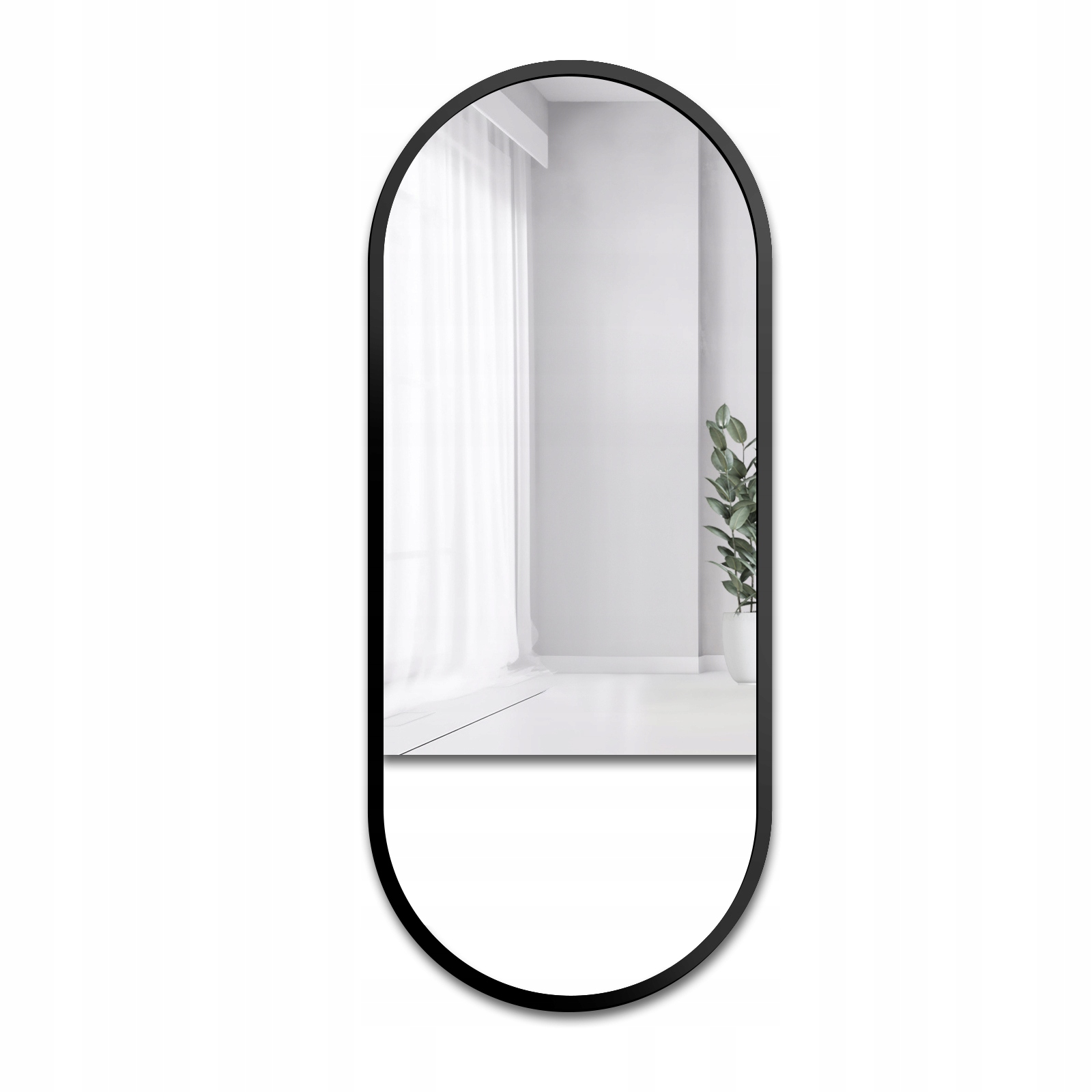 Zrcadlo oválné v matném černém rámu Odys 60x120 s volným prostorem