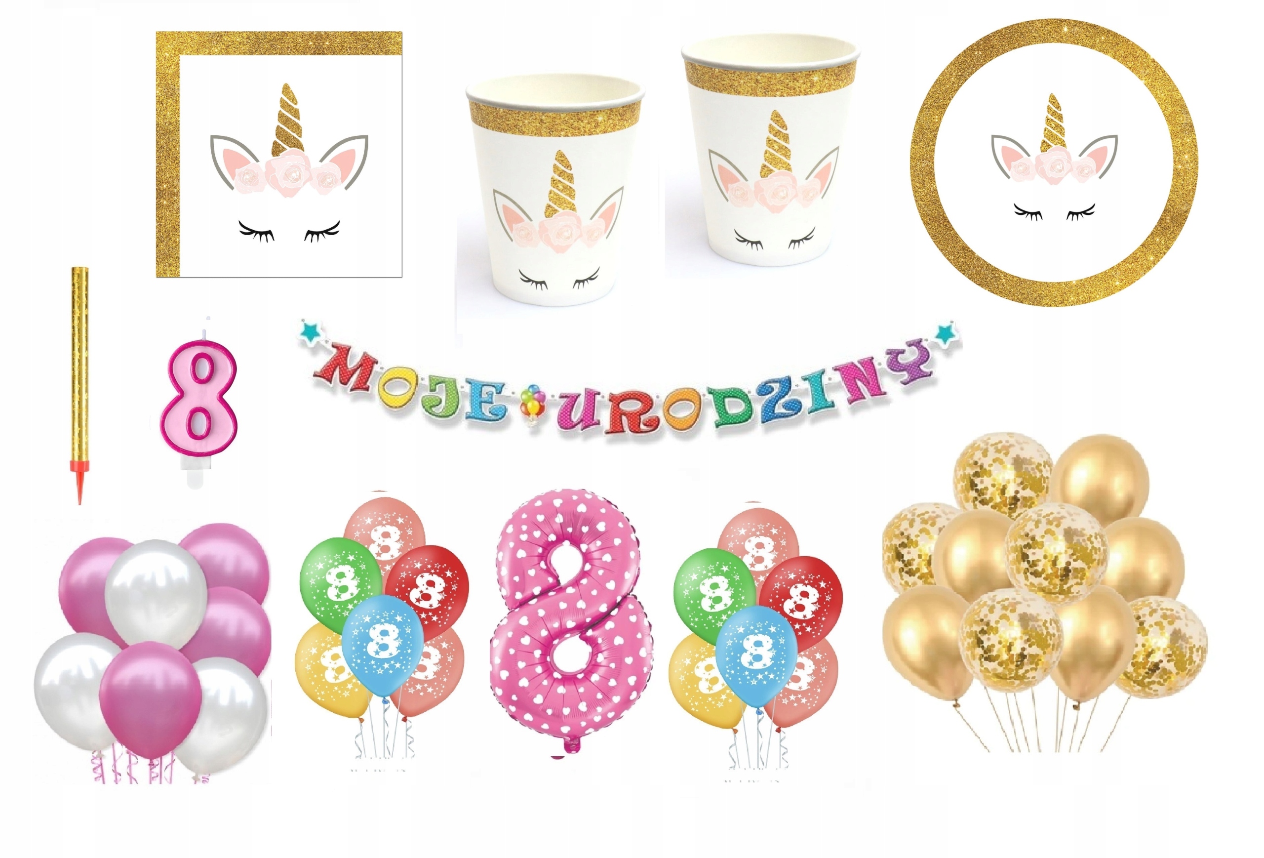 

Zestaw Jednorożec 8 Urodziny Balony