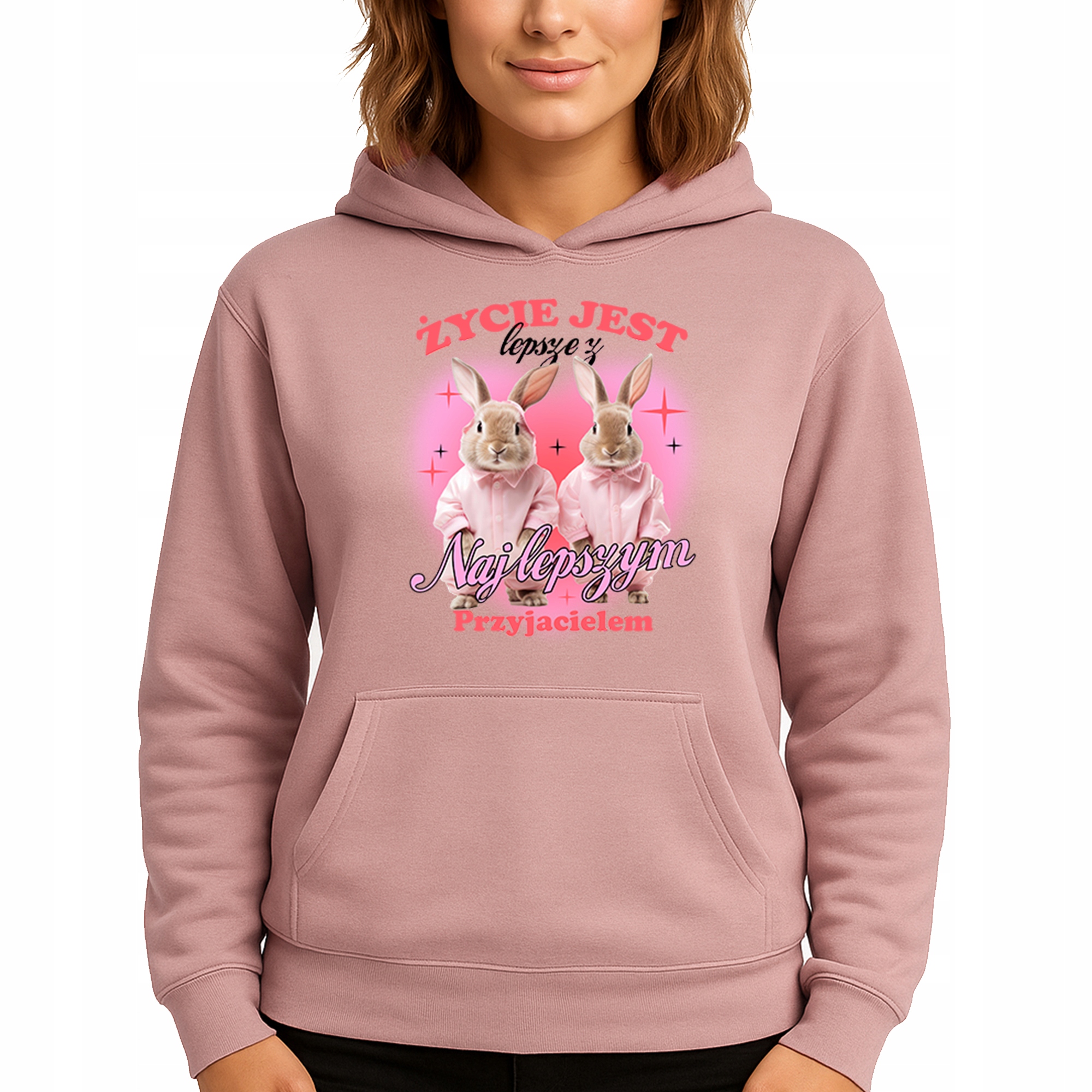 Mikina Růžová Hoodie S Kapucí Dárek Život je lepší s přítelem M