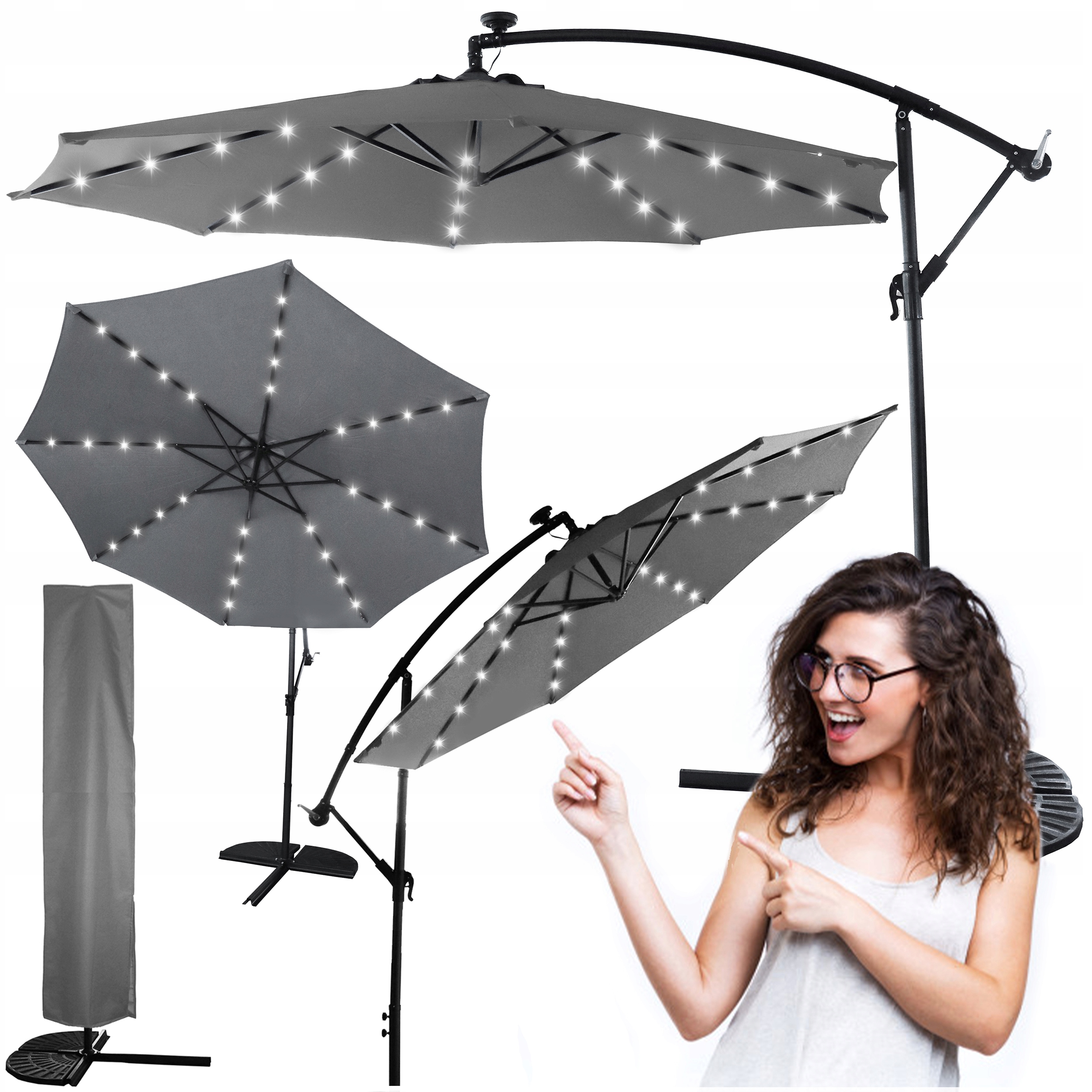 

Duży Parasol Ogrodowy Składany 32 Led Pokrowiec