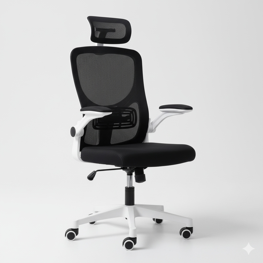 Ergonomiczny Fotel Biurowy Obrotowy Mikrosiatka Bati Czarno Biały