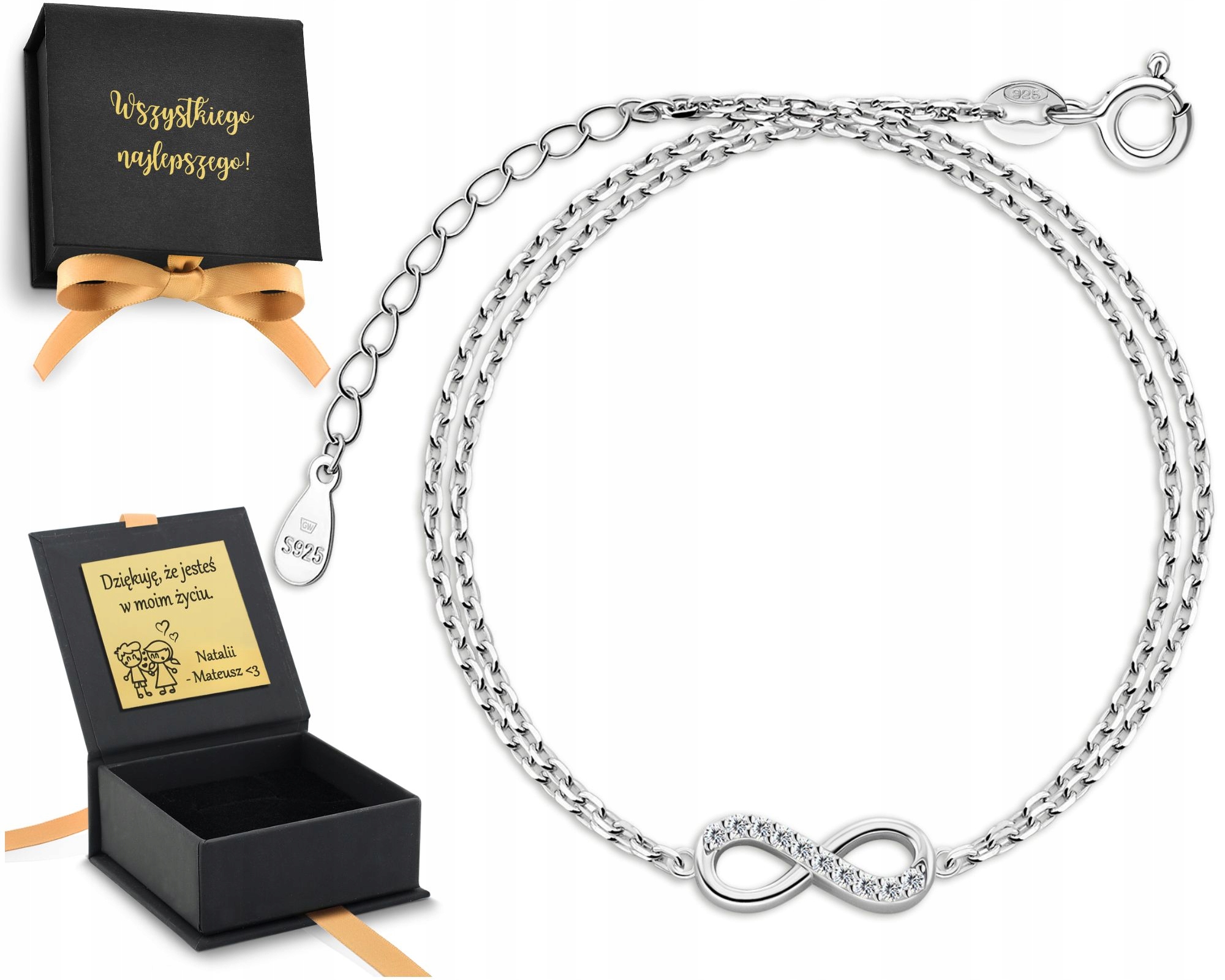 Náramek Infinity Stříbrné 925 Gravírování Stříbro Zirkony