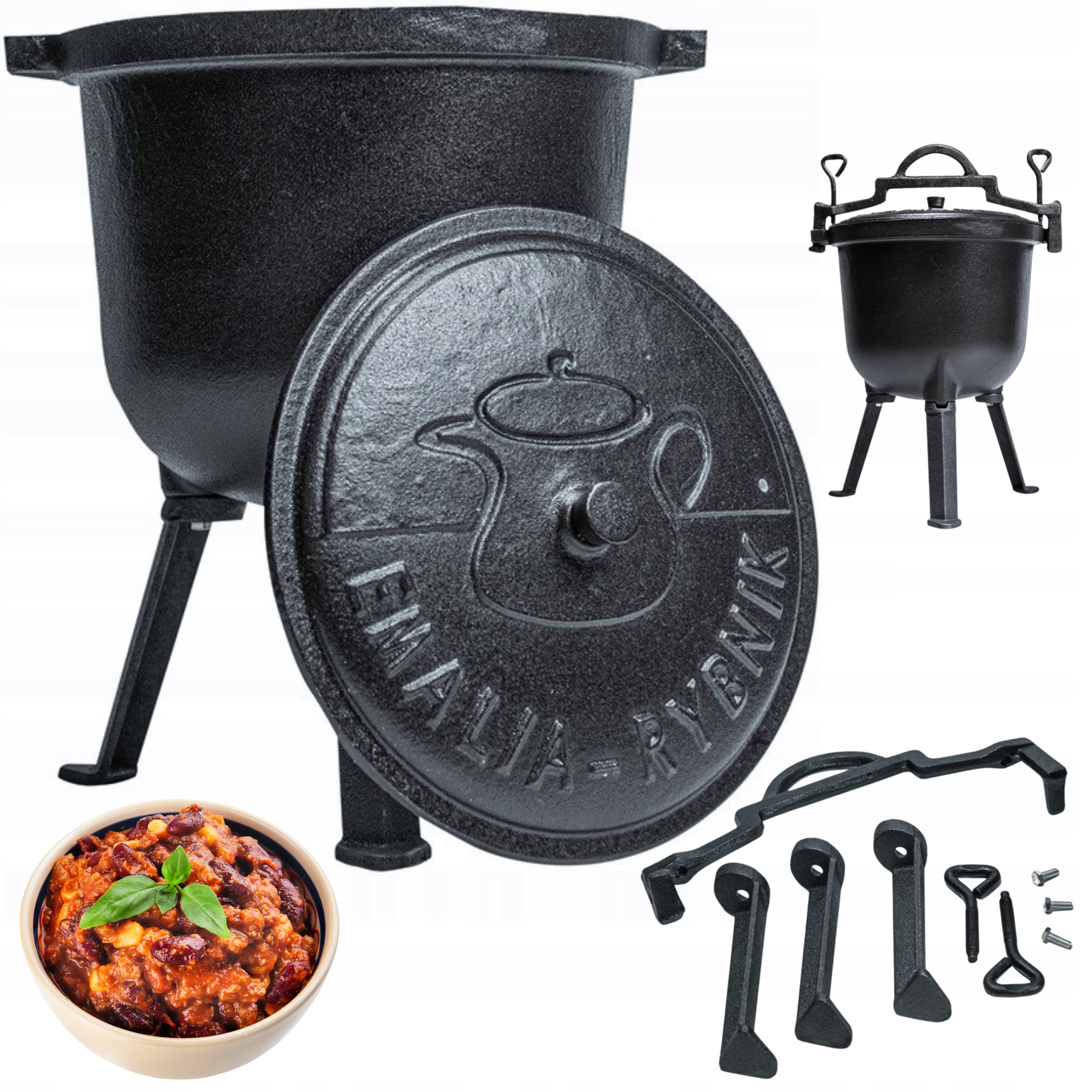 Litinový kotlík 8 l Hrnec na oheň Gril Lovecký kotlík Litina