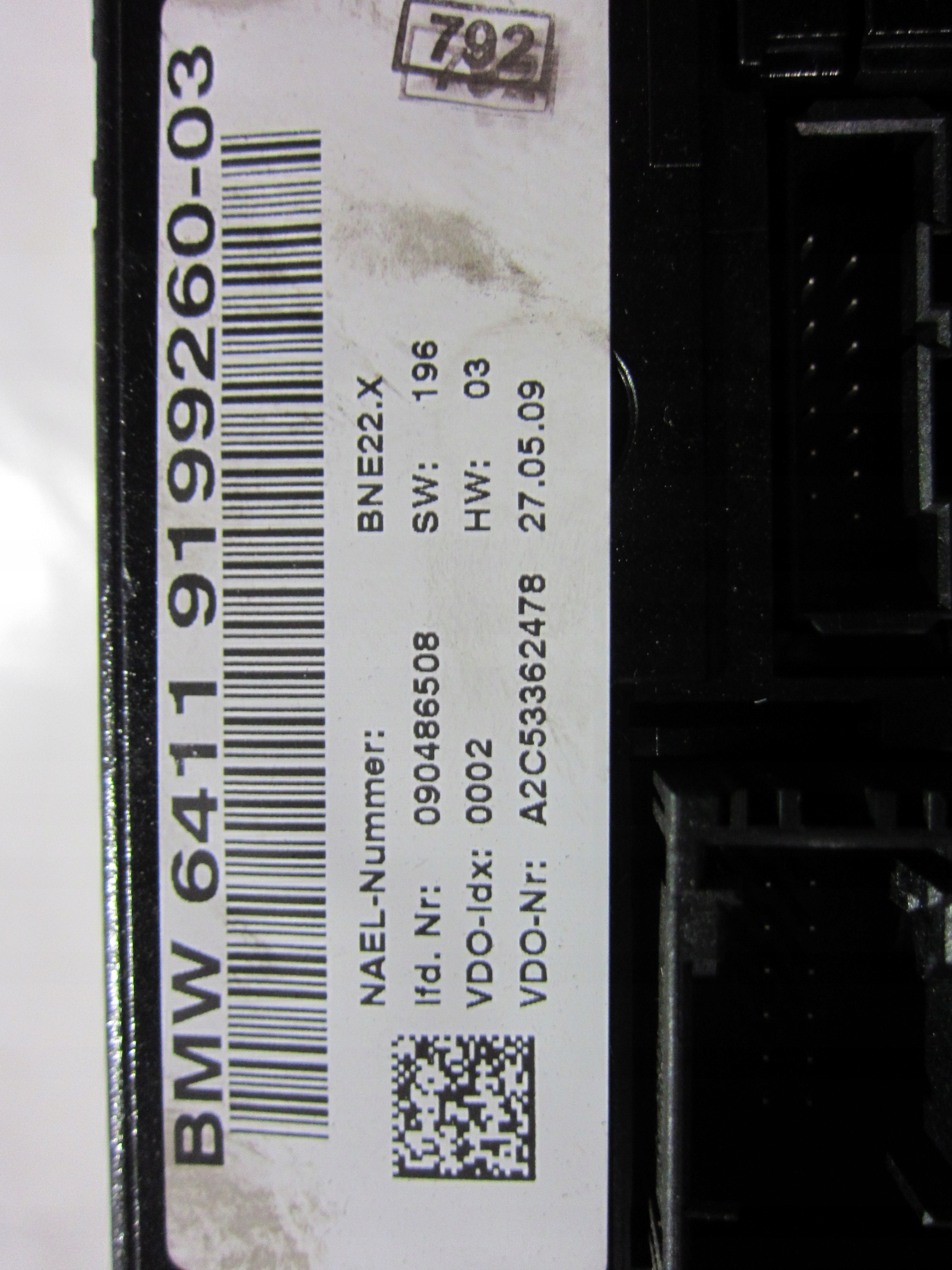BMW E90 E92 control panel of the air conditioning 9199260