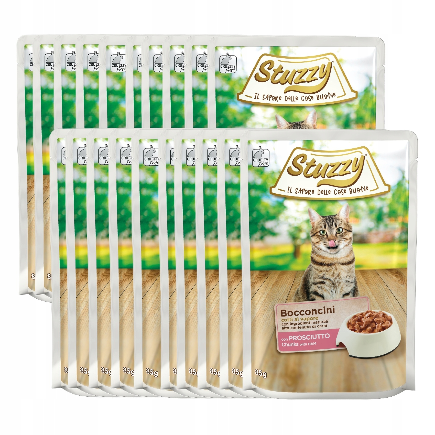 Levně Stuzzy Bocconcini Krmivo Vlhké pro kočky Šunka v omáčce kapsička 20PAK 20x85g