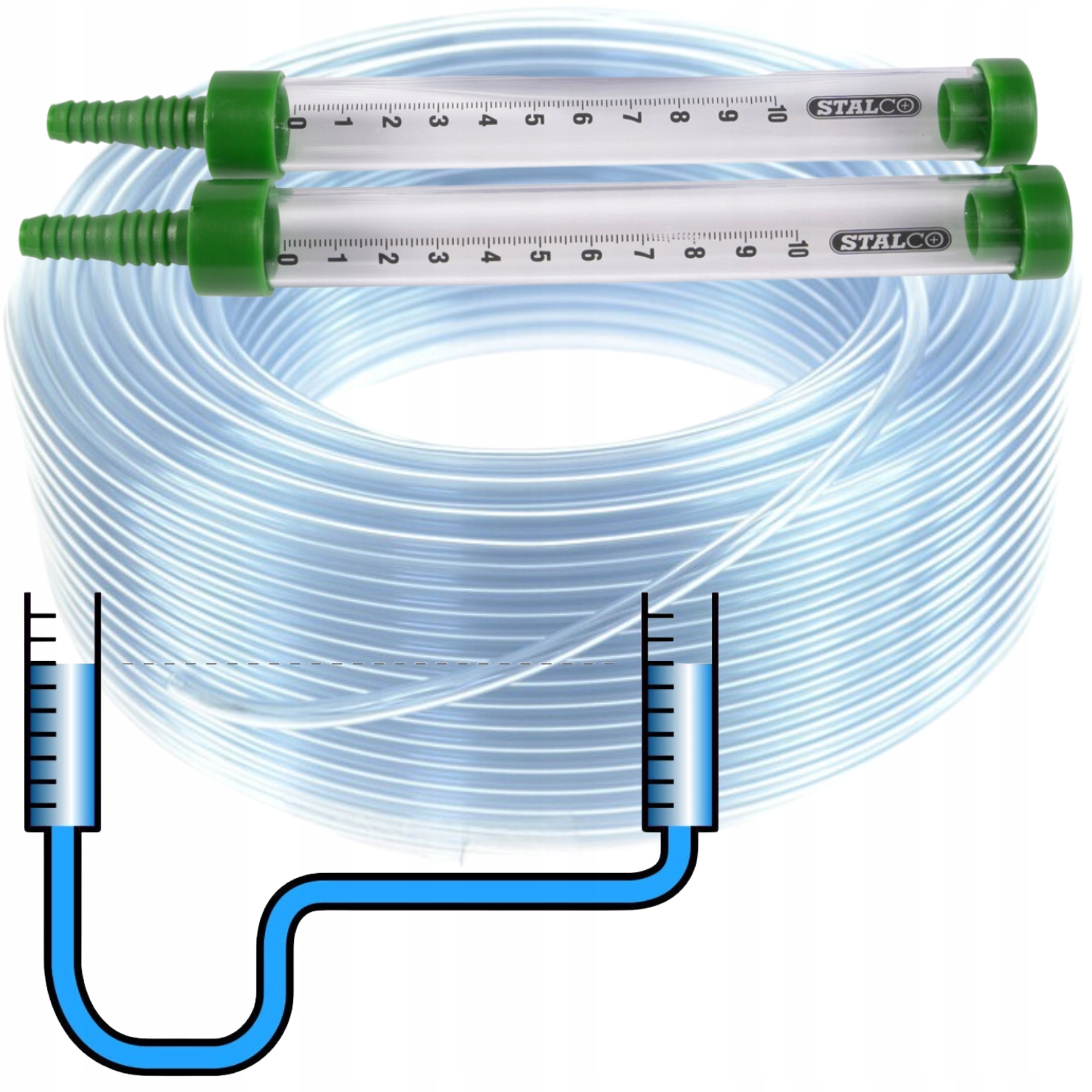 Poziomnica Wodna wężem wężowa z fiolkami menzurkami 25 M Szlaufwaga pomiar